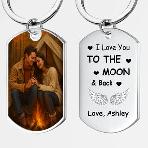 Special Couple Photo Keychain – To the Moon and Back Love Engraved – 89Prints