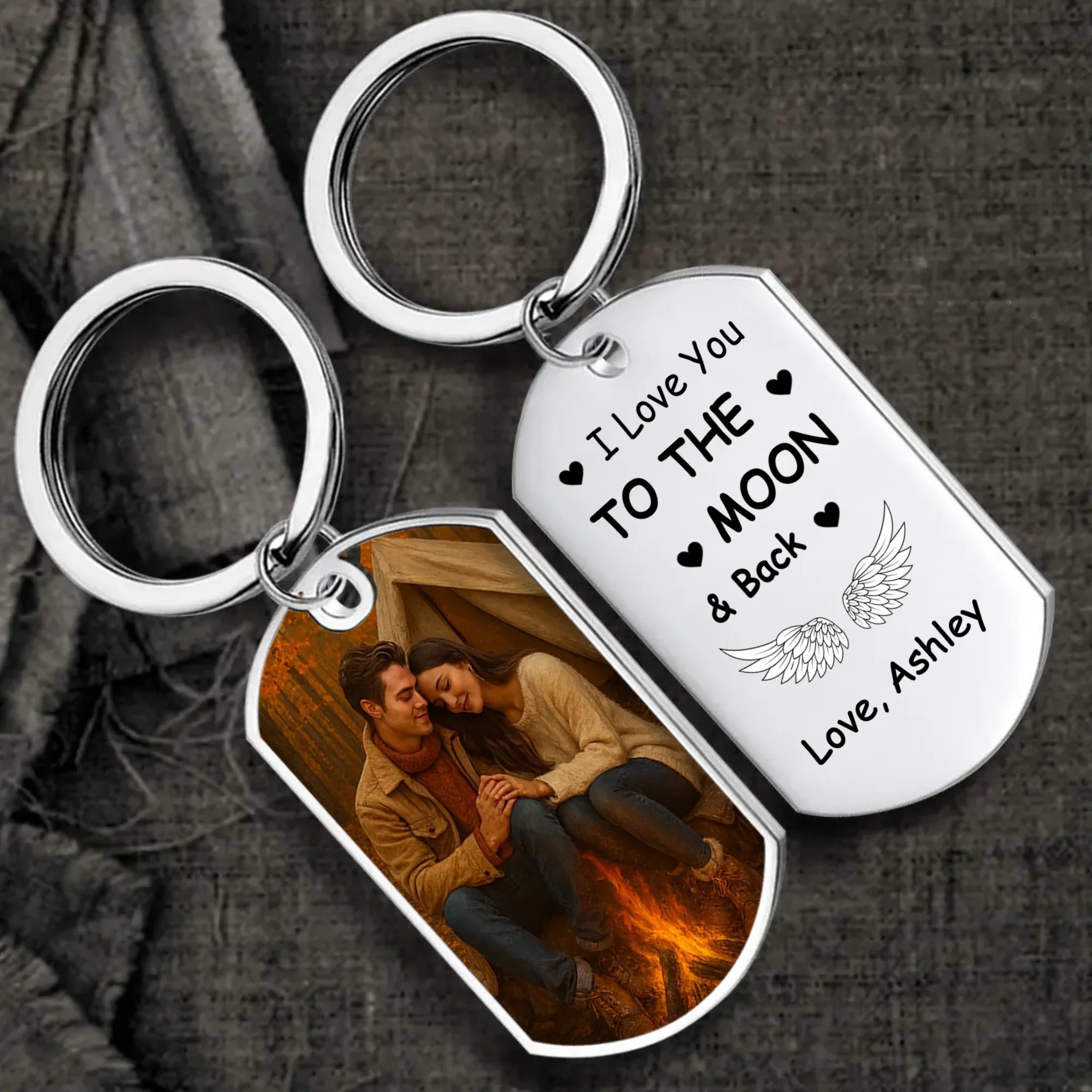 Special Couple Photo Keychain – To the Moon and Back Love Engraved – 89Prints