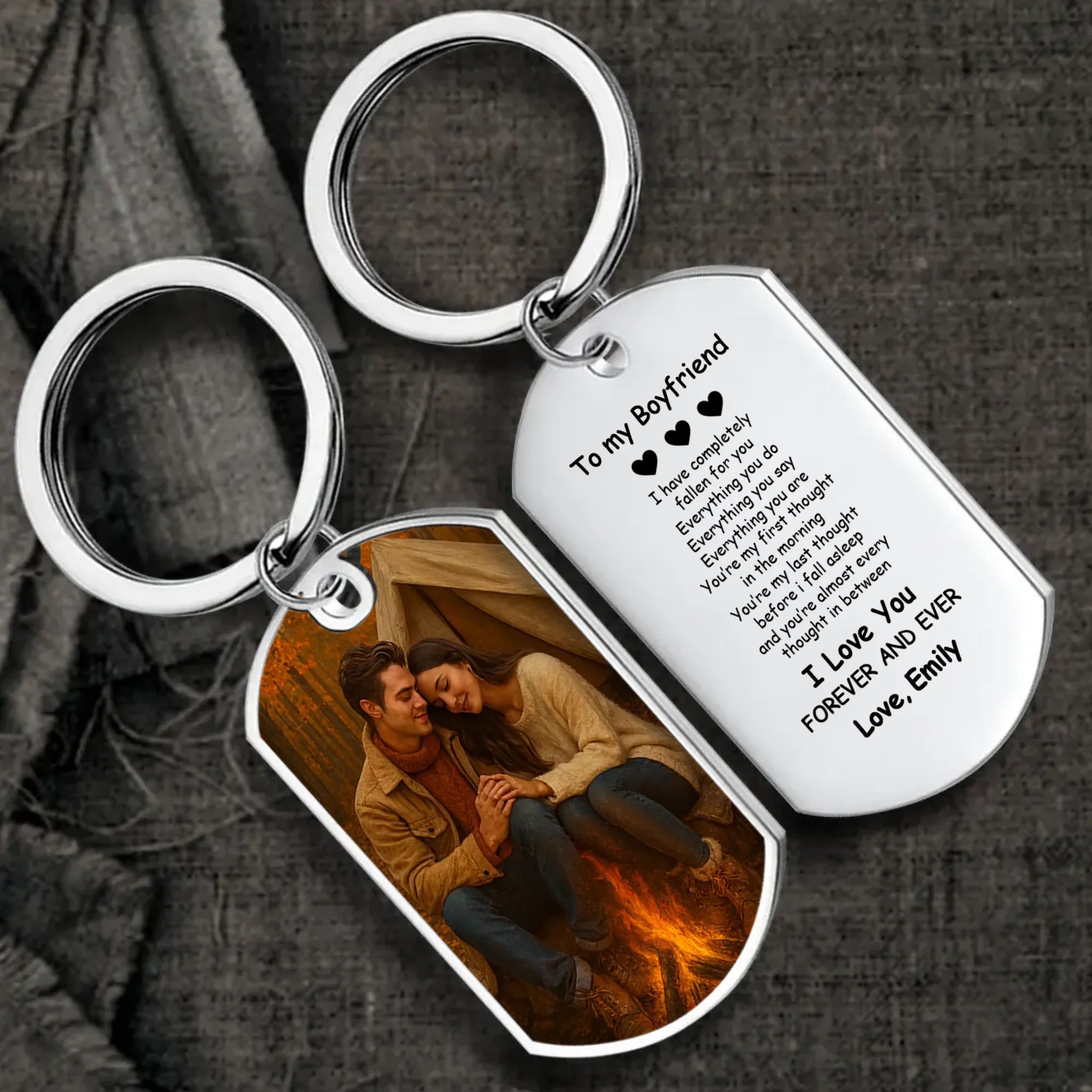 Personalized Photo Couple Keychain – To My Boyfriend I Love You Forever and Ever One-Side Engraved – 89Prints