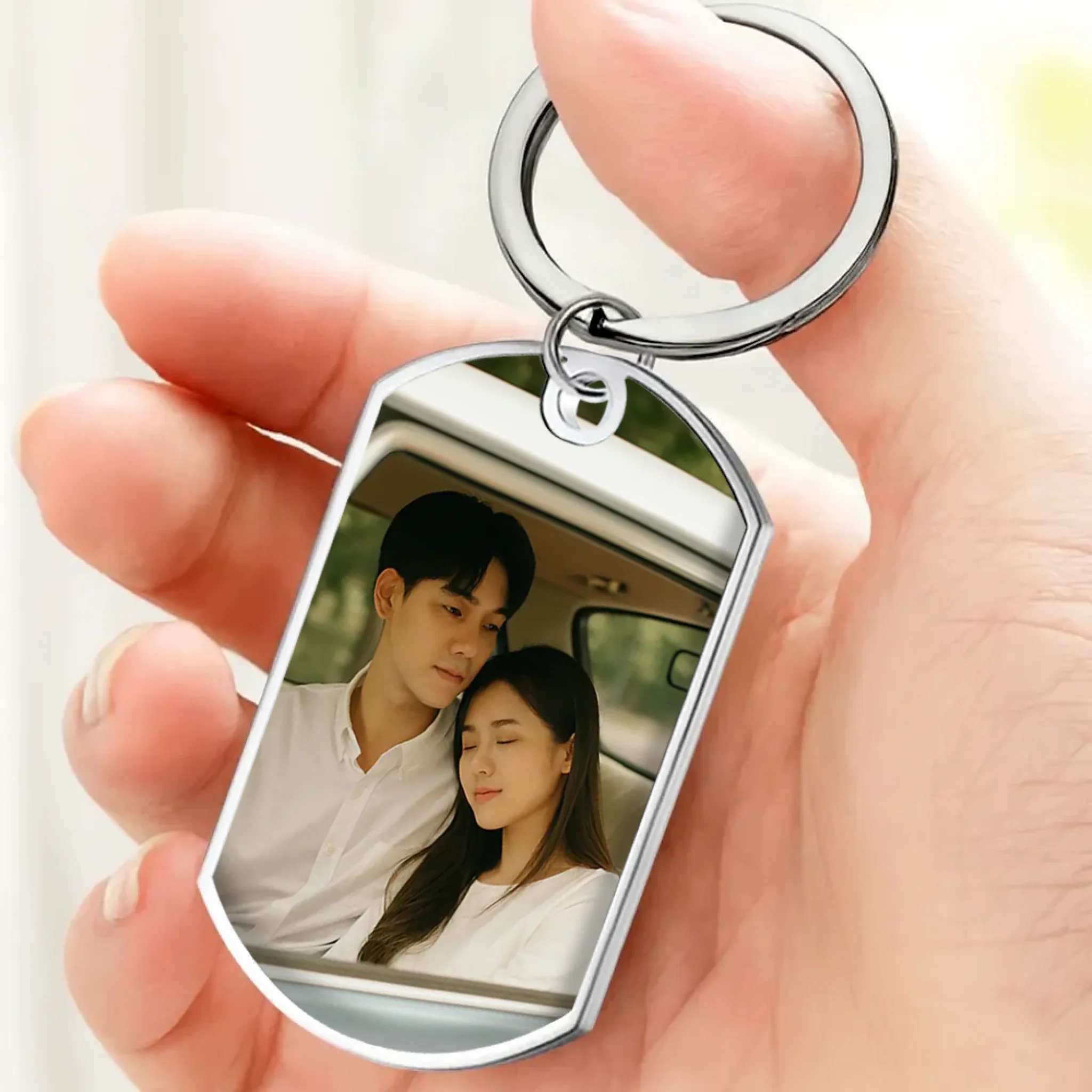Custom Photo Couple Keychain Gift – Drive Safe Engraved Message One Side – 89Prints