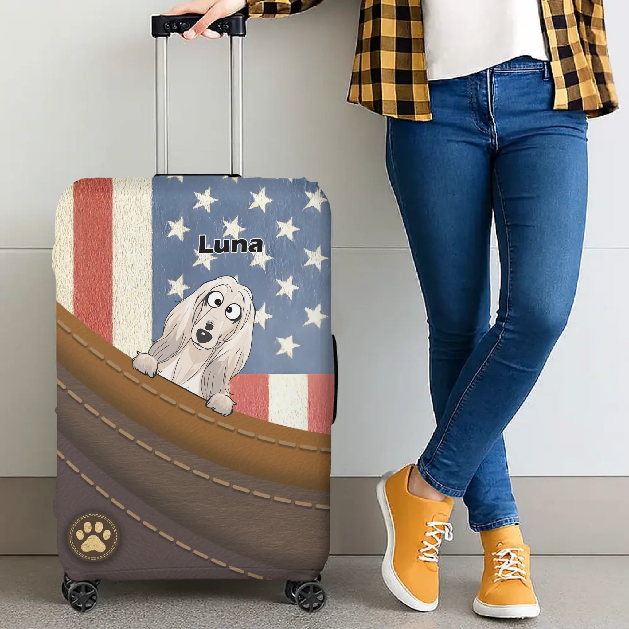 Vintage USA Dog Luggage Cover – Custom Dog Name Design - 89Prints