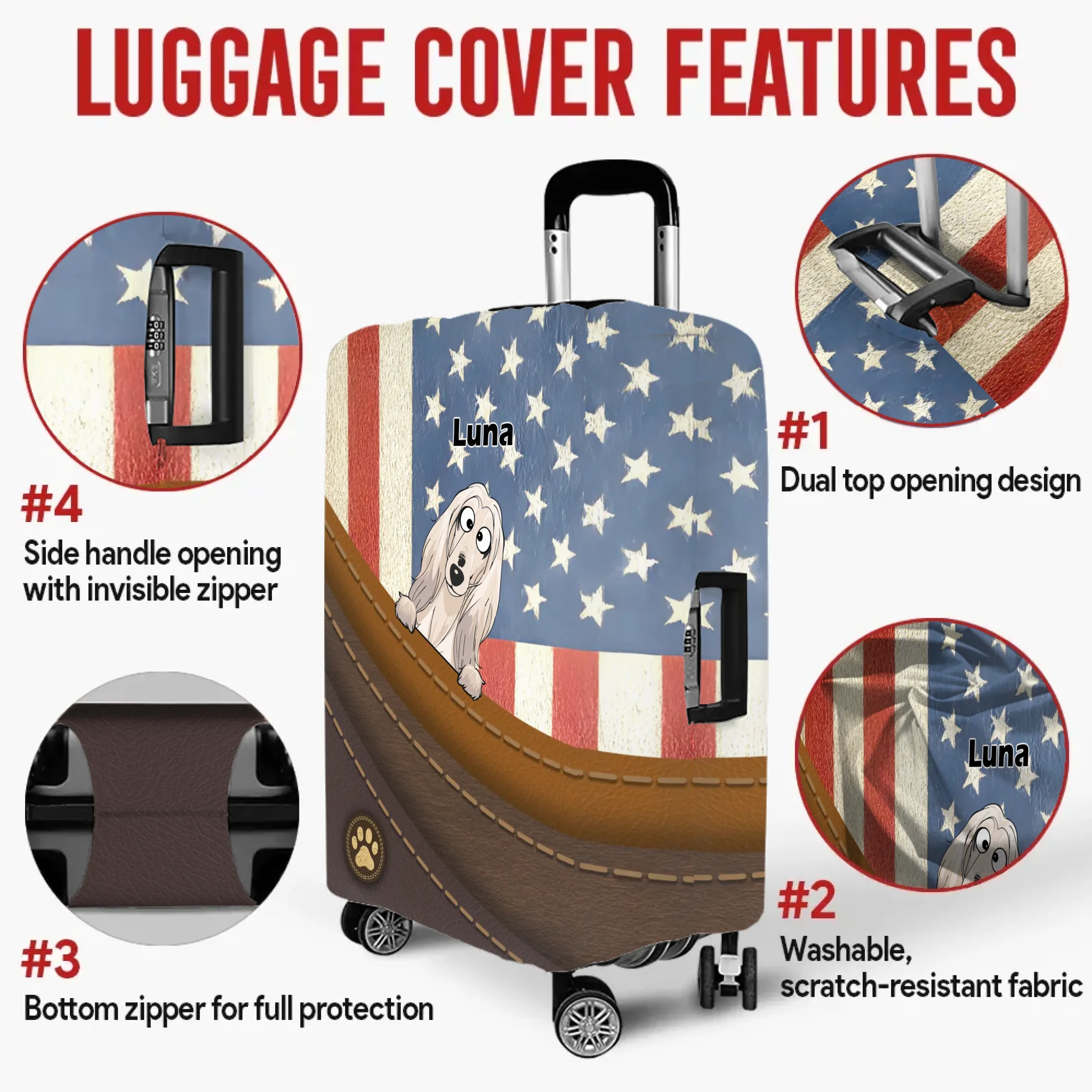 Vintage USA Dog Luggage Cover – Custom Dog Name Design - 89Prints