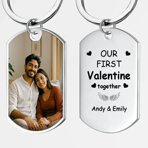 Couple Photo Memory Keychain – Our First Valentine One-Side Engraving – 89Prints