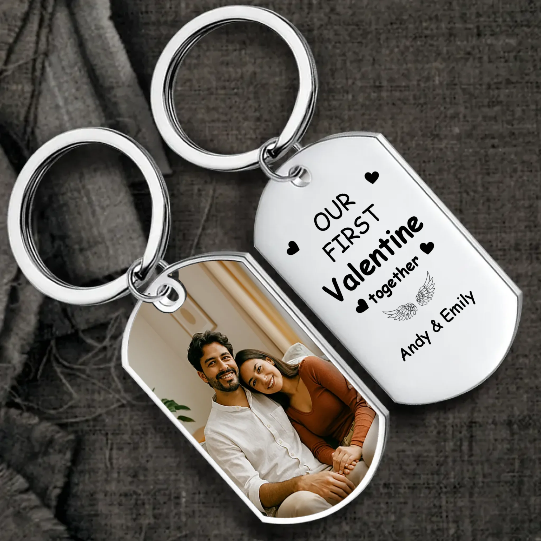 Couple Photo Memory Keychain – Our First Valentine One-Side Engraving – 89Prints