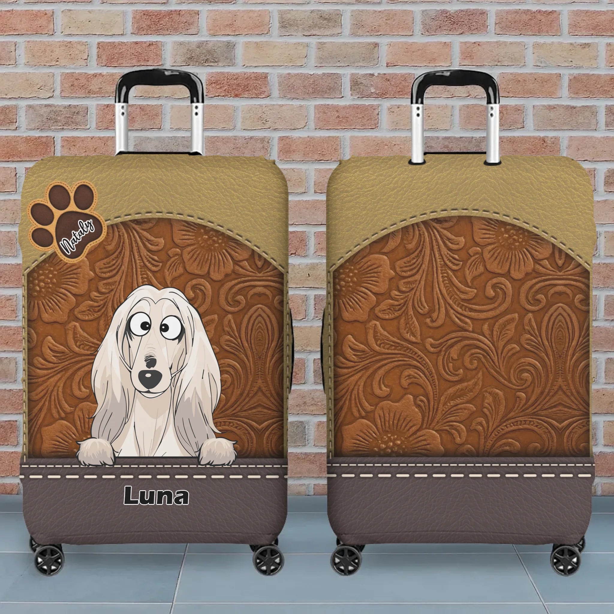 Retro Dog Illustration Luggage Cover - Personalized Pet Travel Accessory - 89Prints