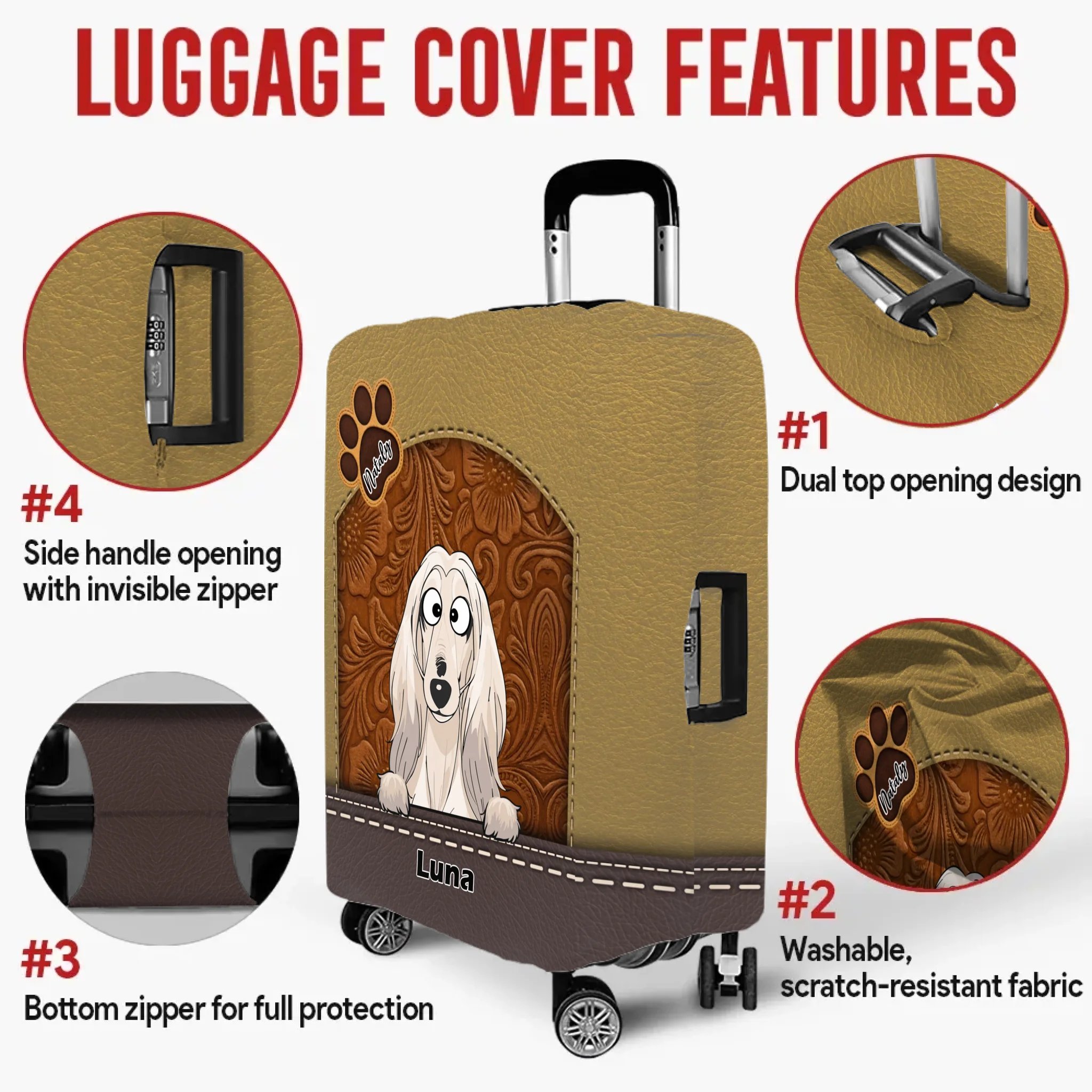 Retro Dog Illustration Luggage Cover - Personalized Pet Travel Accessory - 89Prints