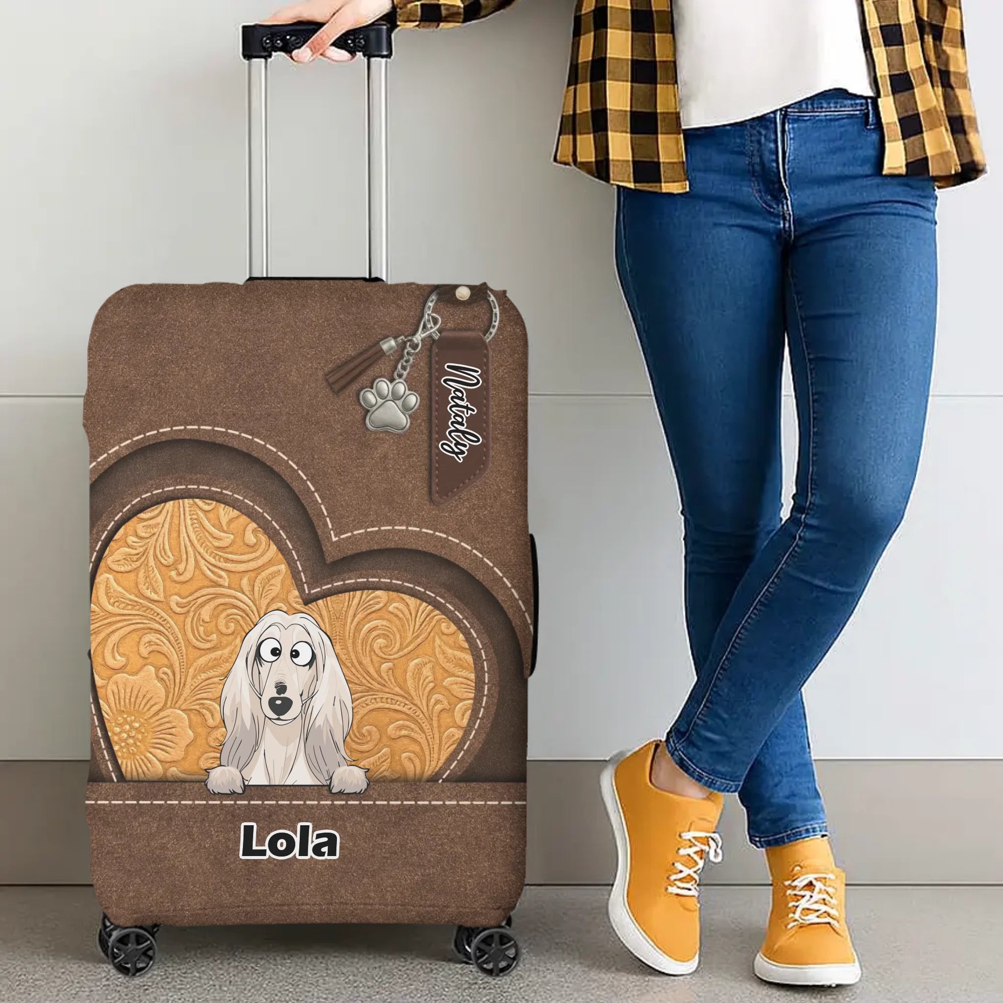 Heart Window Dog Luggage Cover - Personalized Pet Art & Name - 89Prints