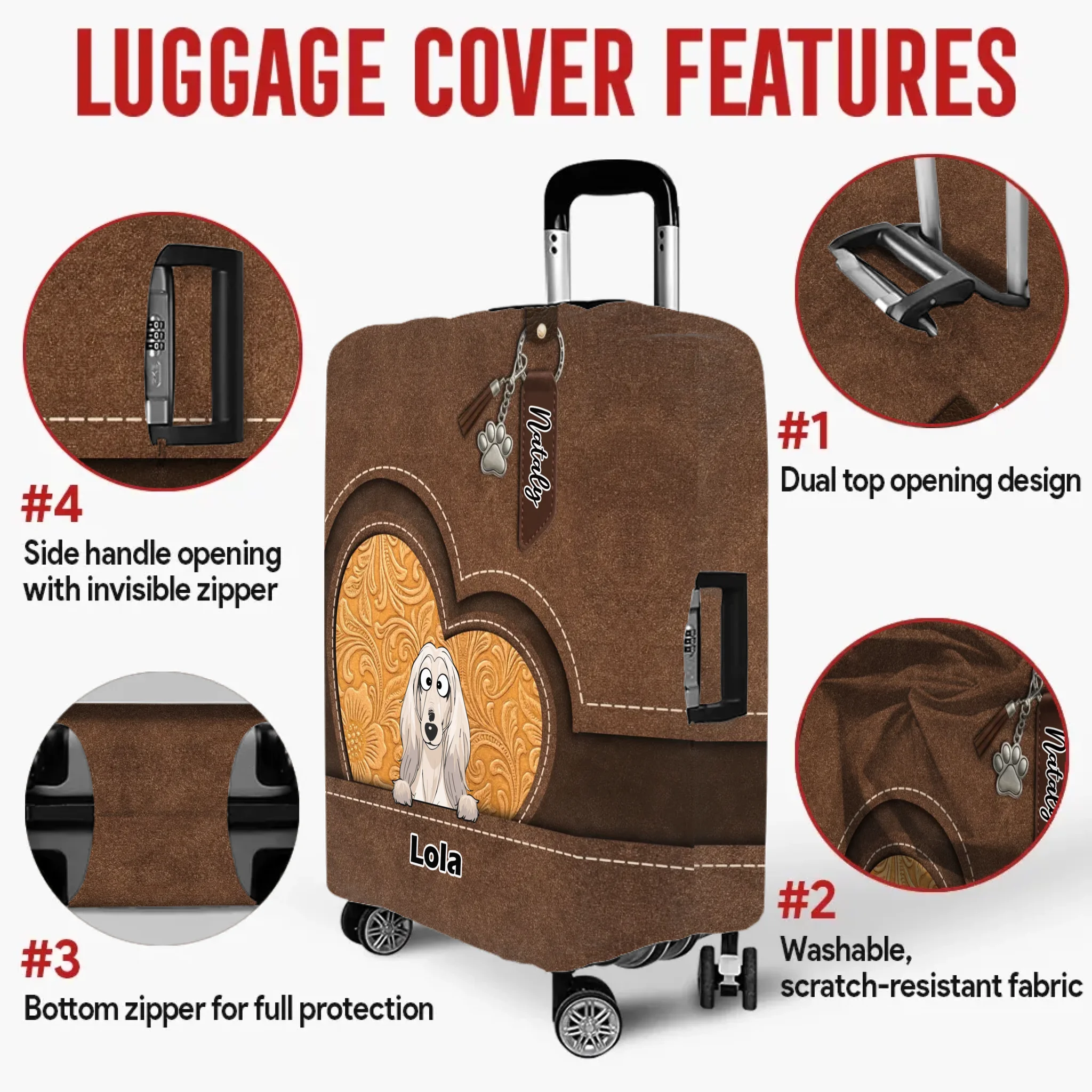 Heart Window Dog Luggage Cover - Personalized Pet Art & Name - 89Prints