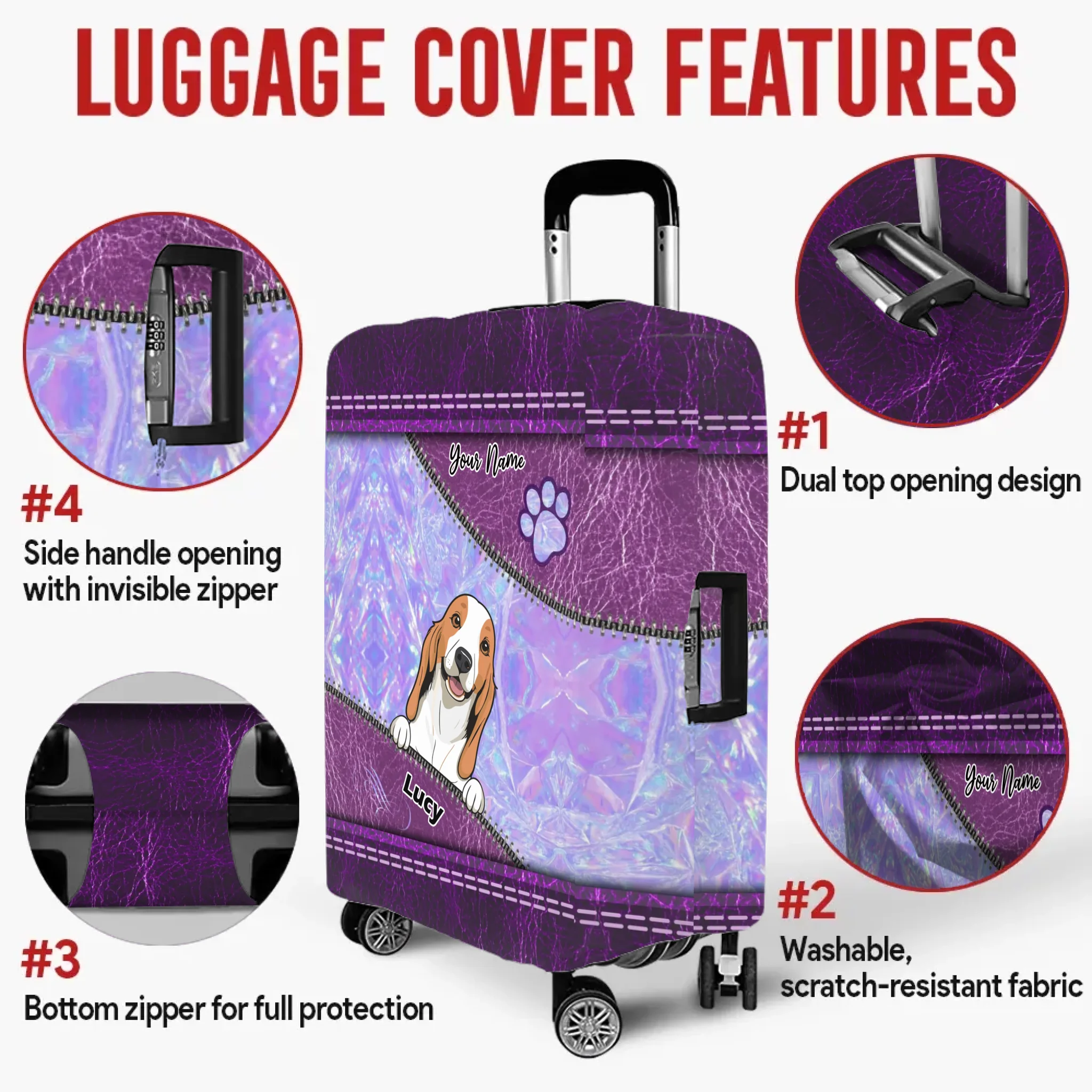 Purple Shine Pet Luggage Cover – Iridescent Purple Personalized Design - 89Prints