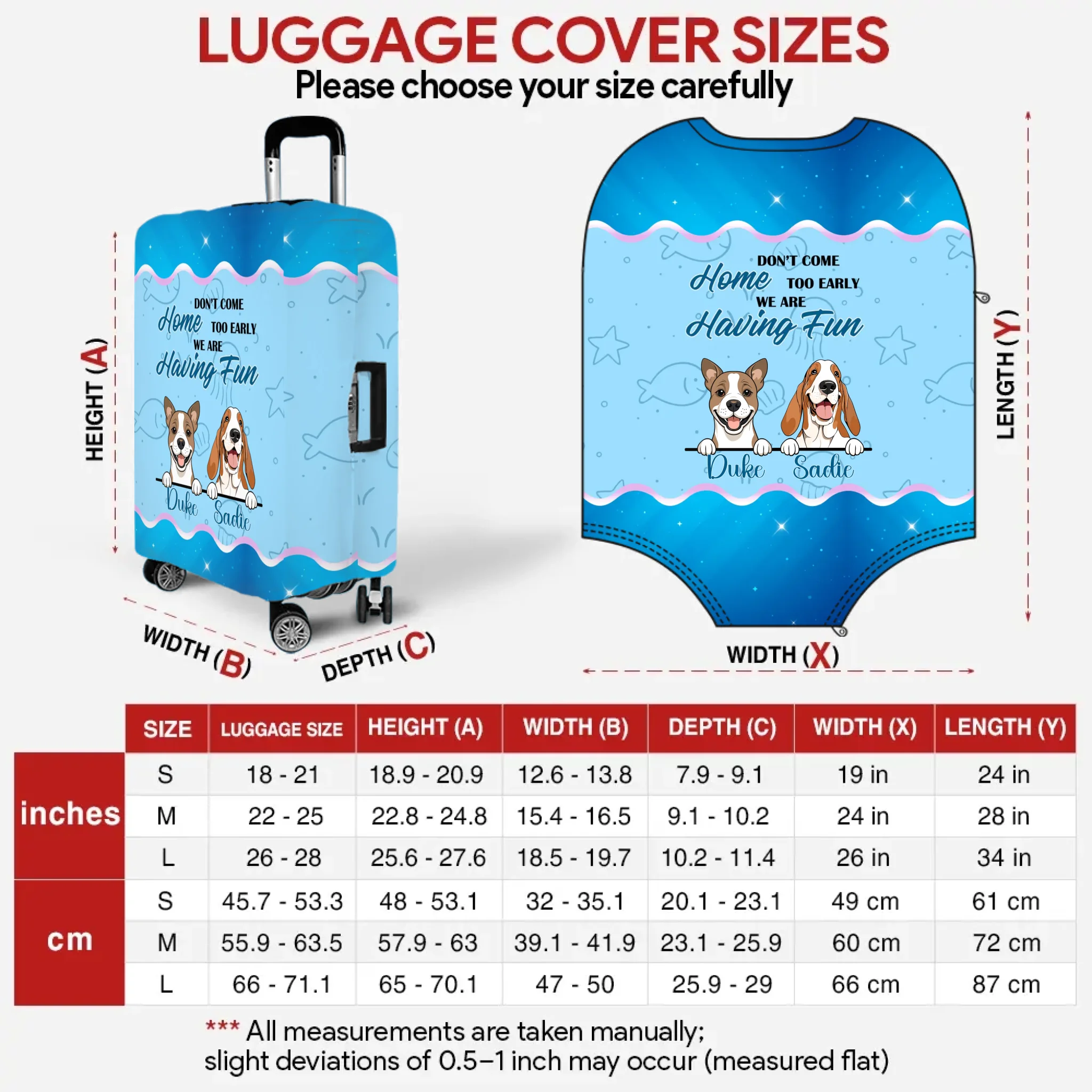 Ocean Fun Dog Luggage Cover - Don’t Come Home Too Early Design - Custom Name & Cute Illustration - 89Prints