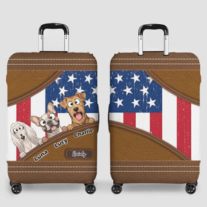 Stars & Stripes Pup Luggage Cover – Vintage USA Pet Illustration with Custom Name - 89Prints