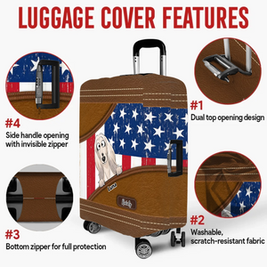 Stars & Stripes Pup Luggage Cover – Vintage USA Pet Illustration with Custom Name - 89Prints