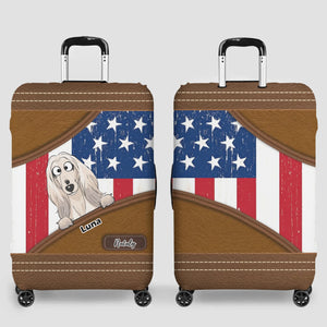 Stars & Stripes Pup Luggage Cover – Vintage USA Pet Illustration with Custom Name - 89Prints