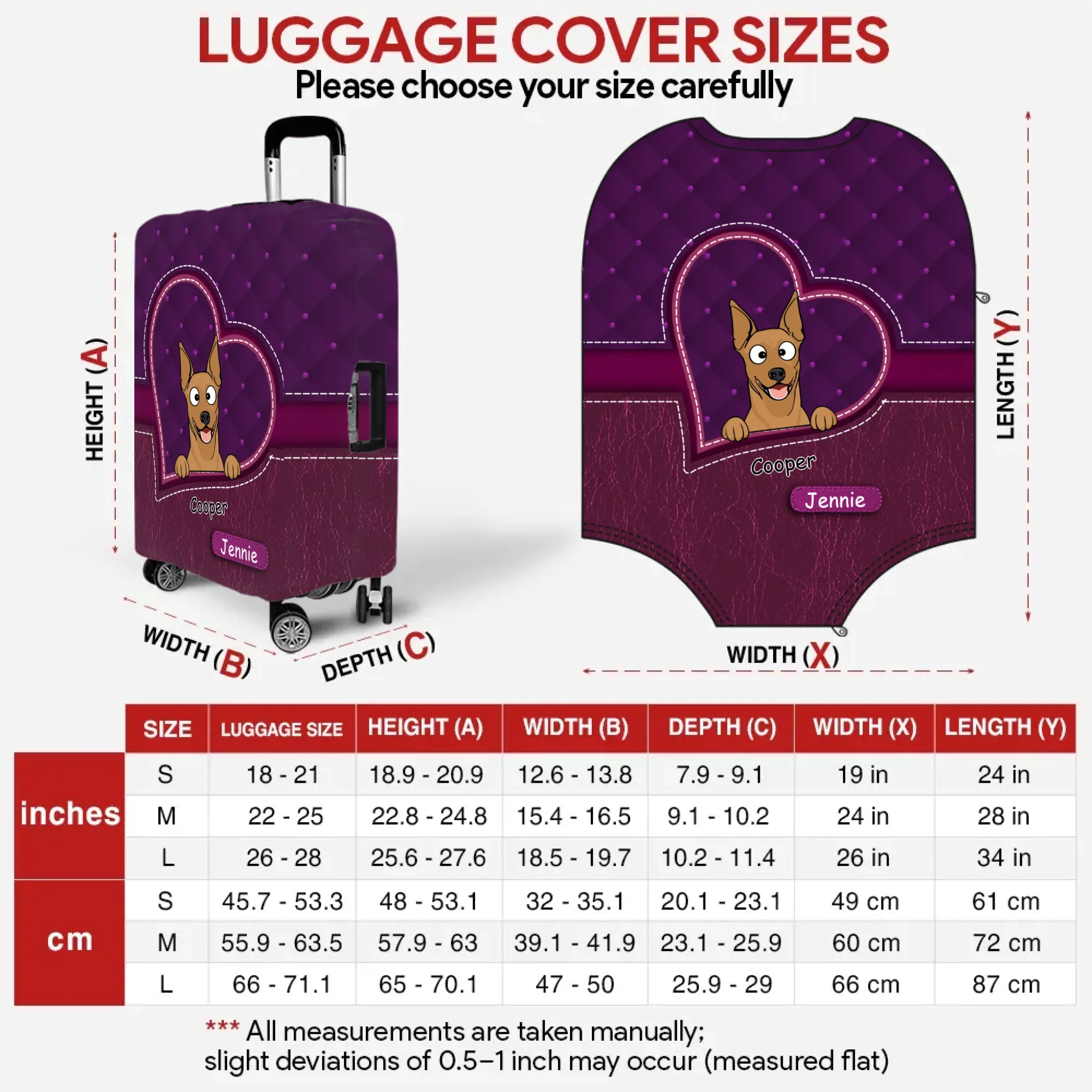 Heart Pocket Dog Travel Luggage Cover – Customized Dog Art & Name - 89Prints