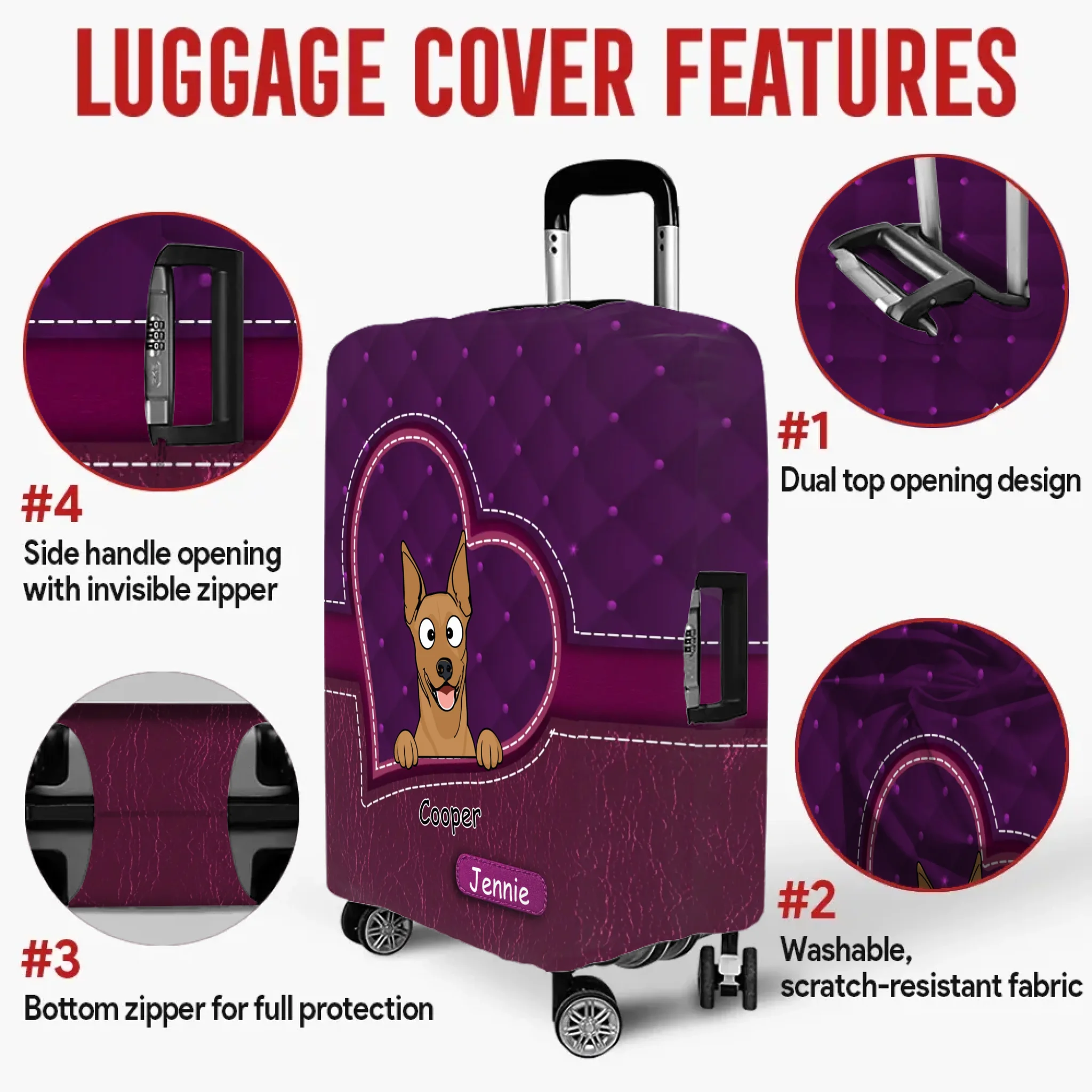 Heart Pocket Dog Travel Luggage Cover – Customized Dog Art & Name - 89Prints