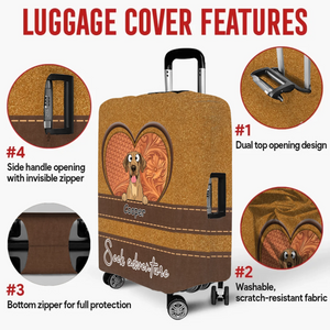 Seek Adventure Dog Luggage Cover – Heart Duo Pet Art with Custom Names - 89Prints