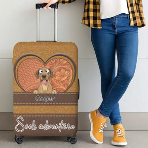 Seek Adventure Dog Luggage Cover – Heart Duo Pet Art with Custom Names - 89Prints