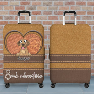 Seek Adventure Dog Luggage Cover – Heart Duo Pet Art with Custom Names - 89Prints