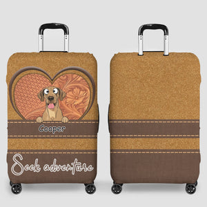 Seek Adventure Dog Luggage Cover – Heart Duo Pet Art with Custom Names - 89Prints