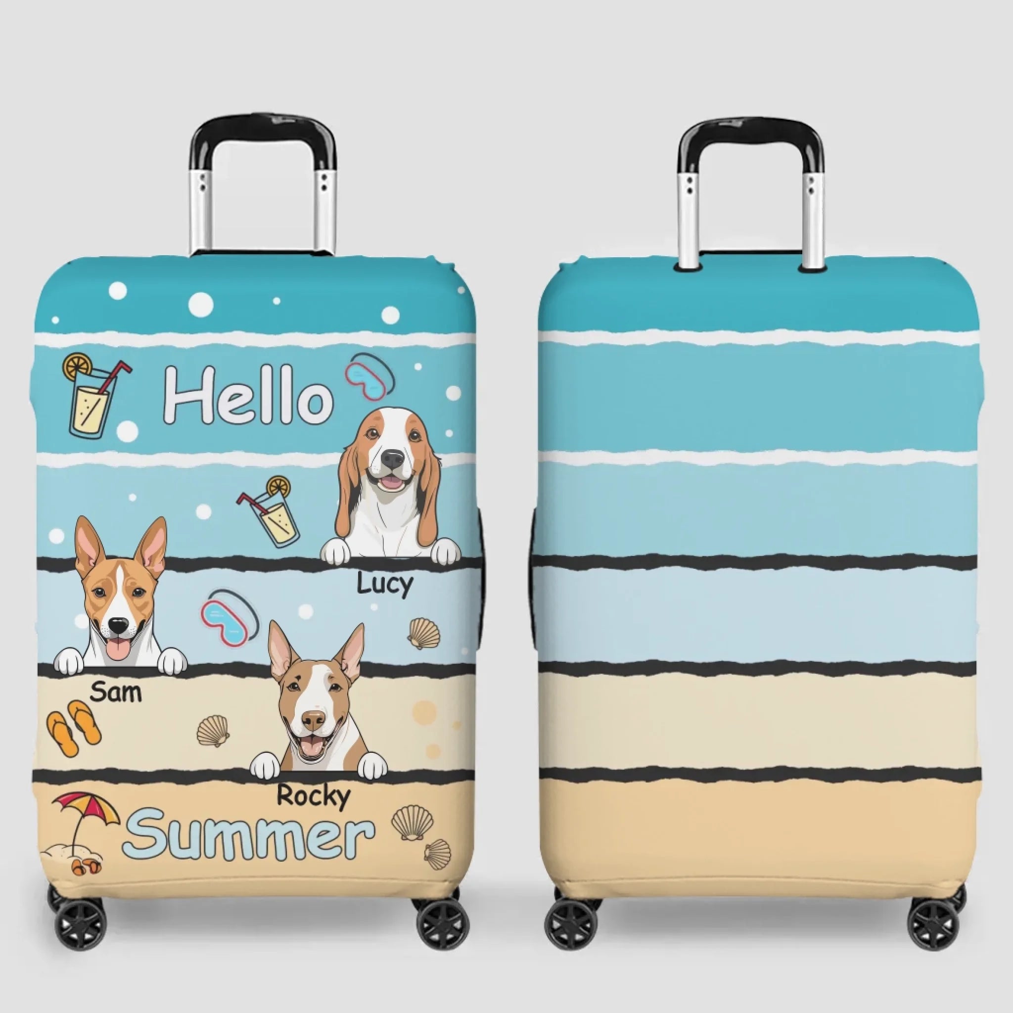 Beach Hello Pup Luggage Cover - Unique Dog Art with Custom Name - 89Prints