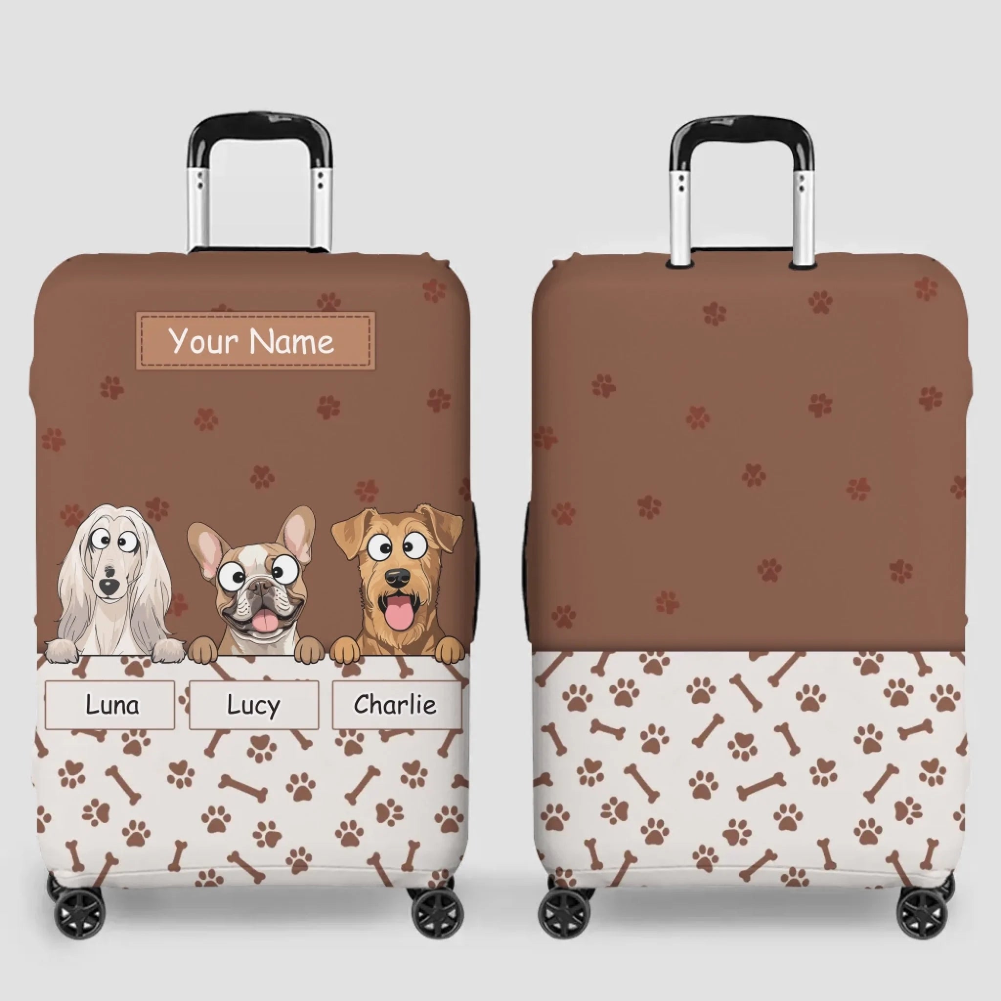 Paw Parade Dog Luggage Cover – Custom Name & Playful Pup Illustration - 89Prints