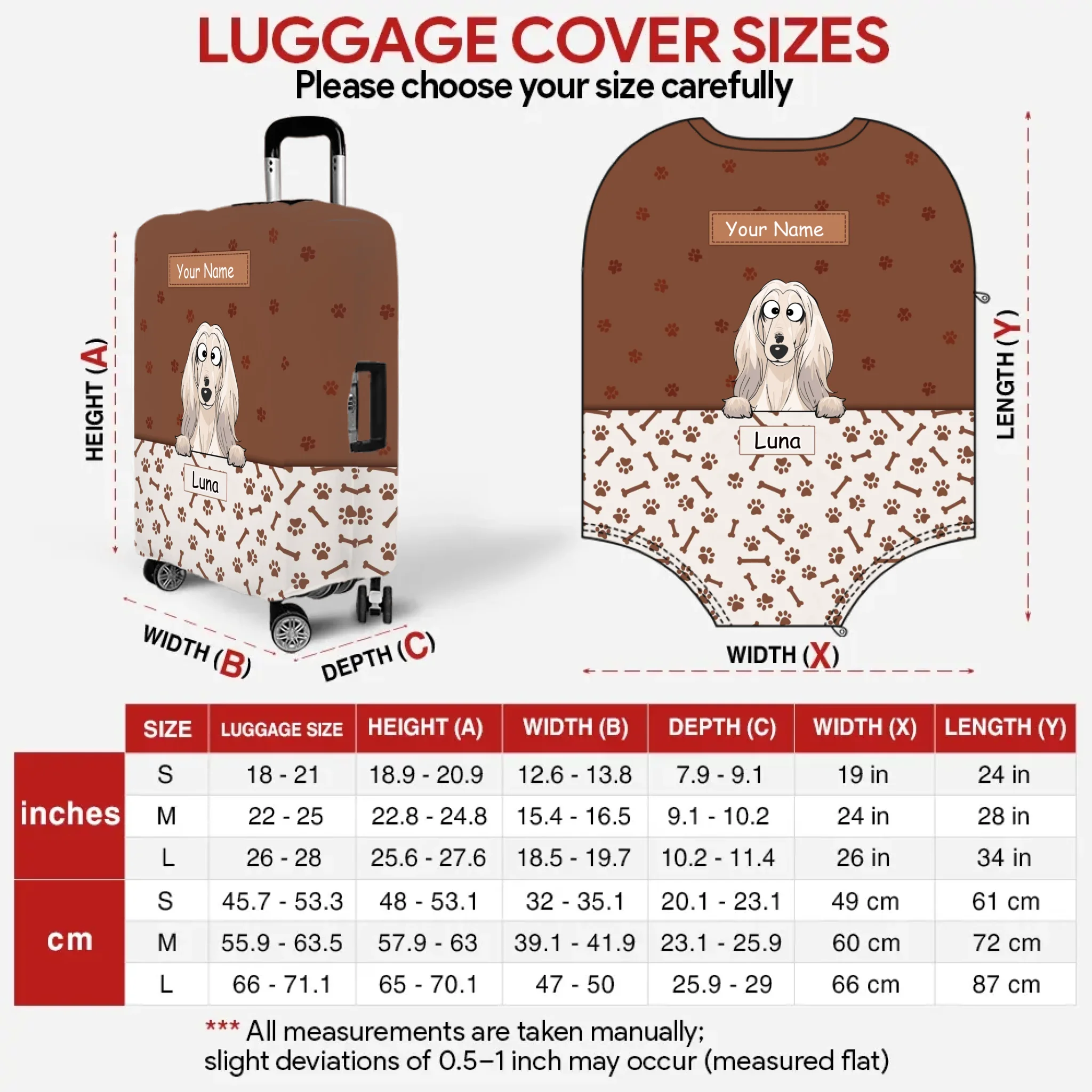 Paw Parade Dog Luggage Cover – Custom Name & Playful Pup Illustration - 89Prints