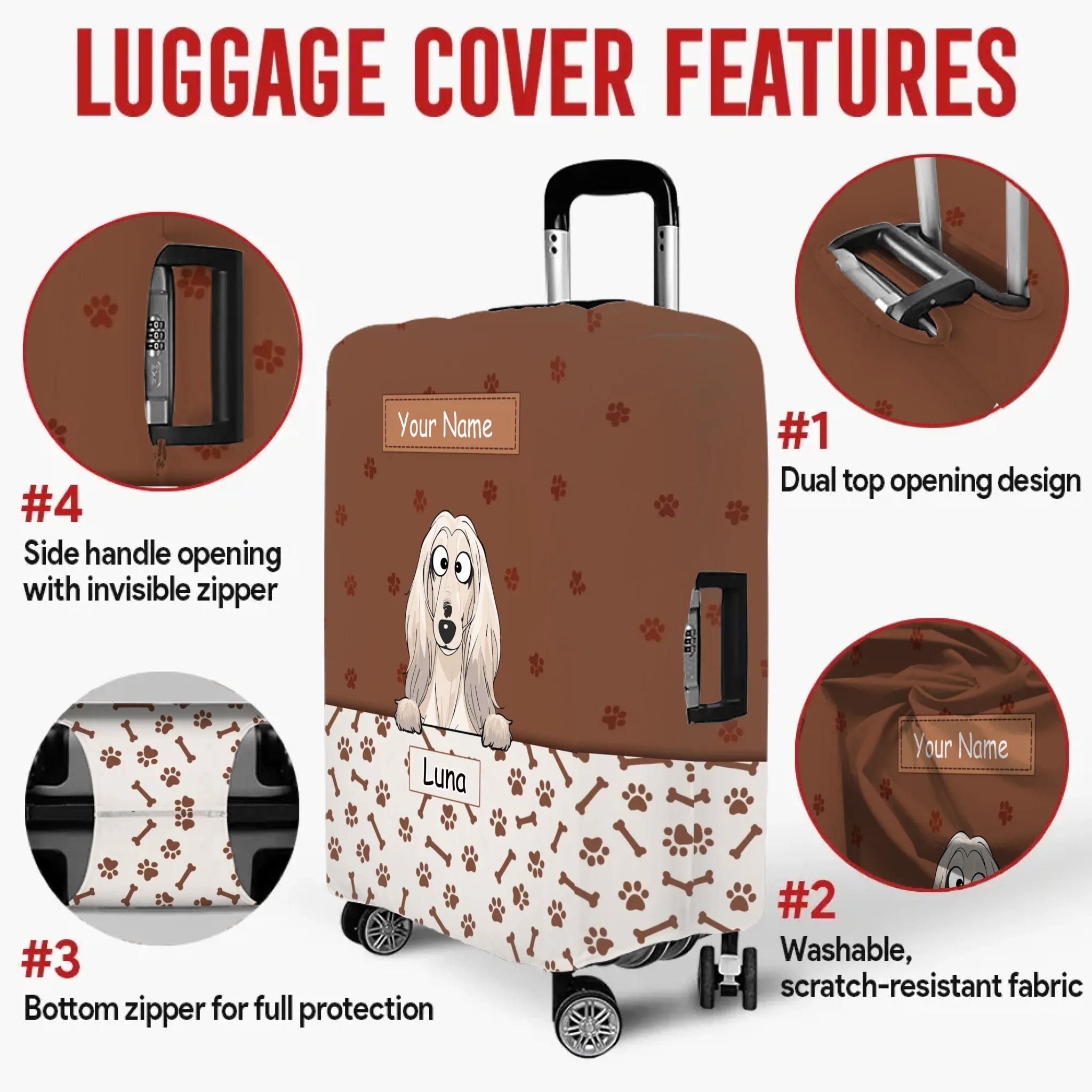 Paw Parade Dog Luggage Cover – Custom Name & Playful Pup Illustration - 89Prints