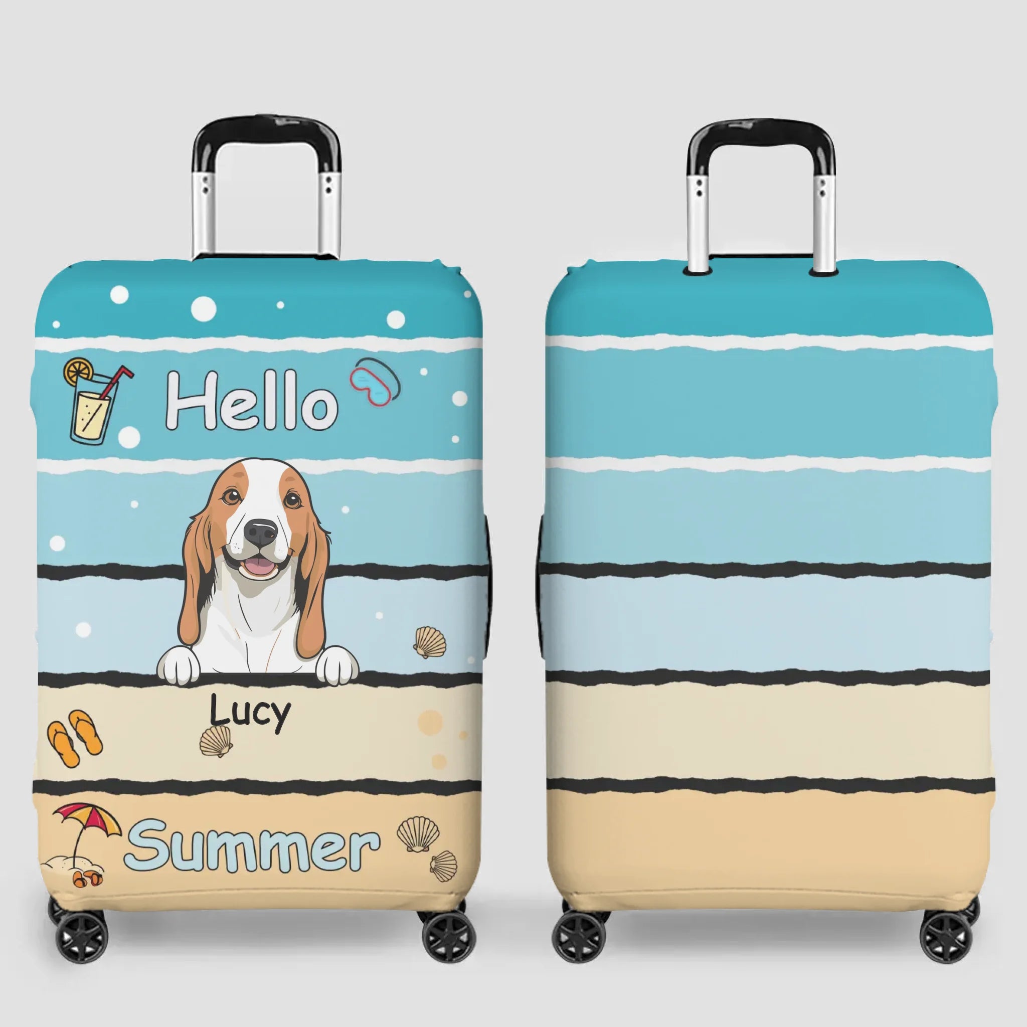 Beach Hello Pup Luggage Cover - Unique Dog Art with Custom Name - 89Prints