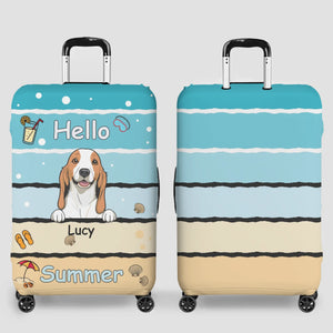 Beach Hello Pup Luggage Cover - Unique Dog Art with Custom Name - 89Prints
