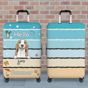 Beach Hello Pup Luggage Cover - Unique Dog Art with Custom Name - 89Prints