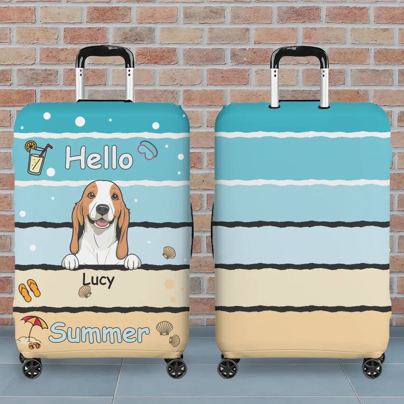 Beach Hello Pup Luggage Cover - Unique Dog Art with Custom Name - 89Prints