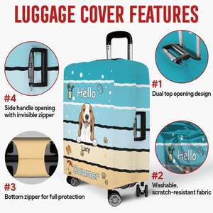 Beach Hello Pup Luggage Cover - Unique Dog Art with Custom Name - 89Prints