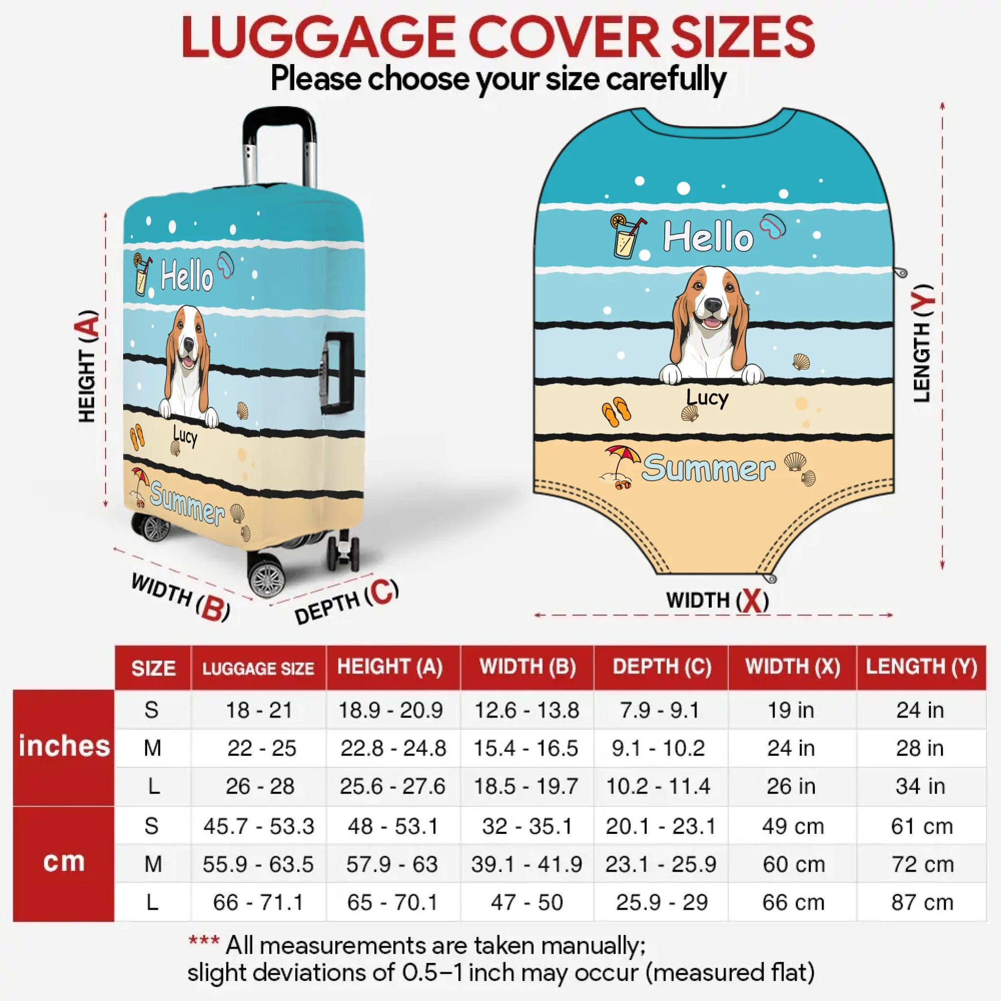 Beach Hello Pup Luggage Cover - Unique Dog Art with Custom Name - 89Prints