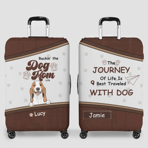 Rockin’ Dog Mom Travel Luggage Cover – Personalized Dog Art with Custom Names - 89Prints