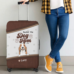 Rockin’ Dog Mom Travel Luggage Cover – Personalized Dog Art with Custom Names - 89Prints