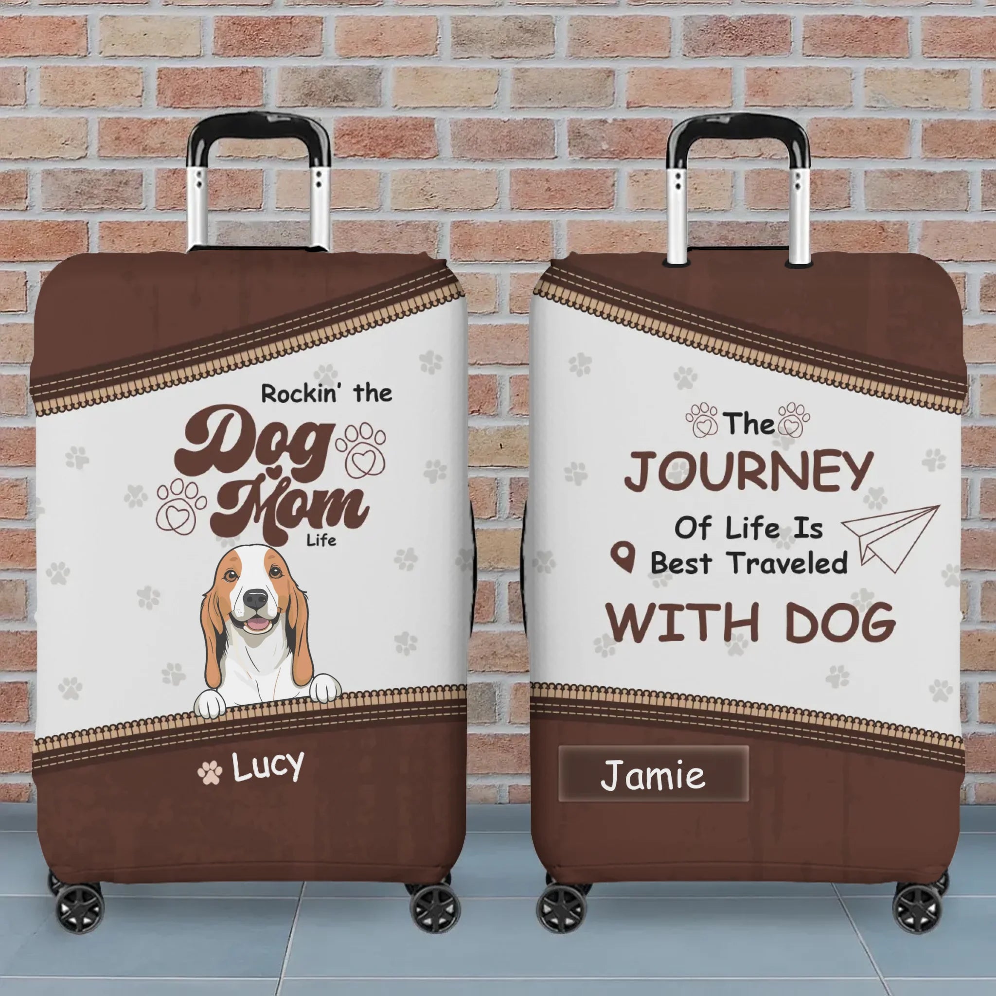 Rockin’ Dog Mom Travel Luggage Cover – Personalized Dog Art with Custom Names - 89Prints