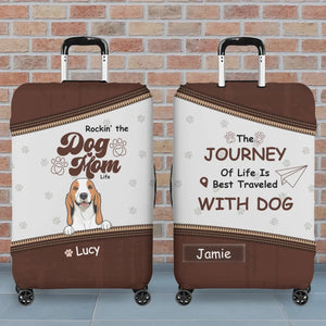 Rockin’ Dog Mom Travel Luggage Cover – Personalized Dog Art with Custom Names - 89Prints