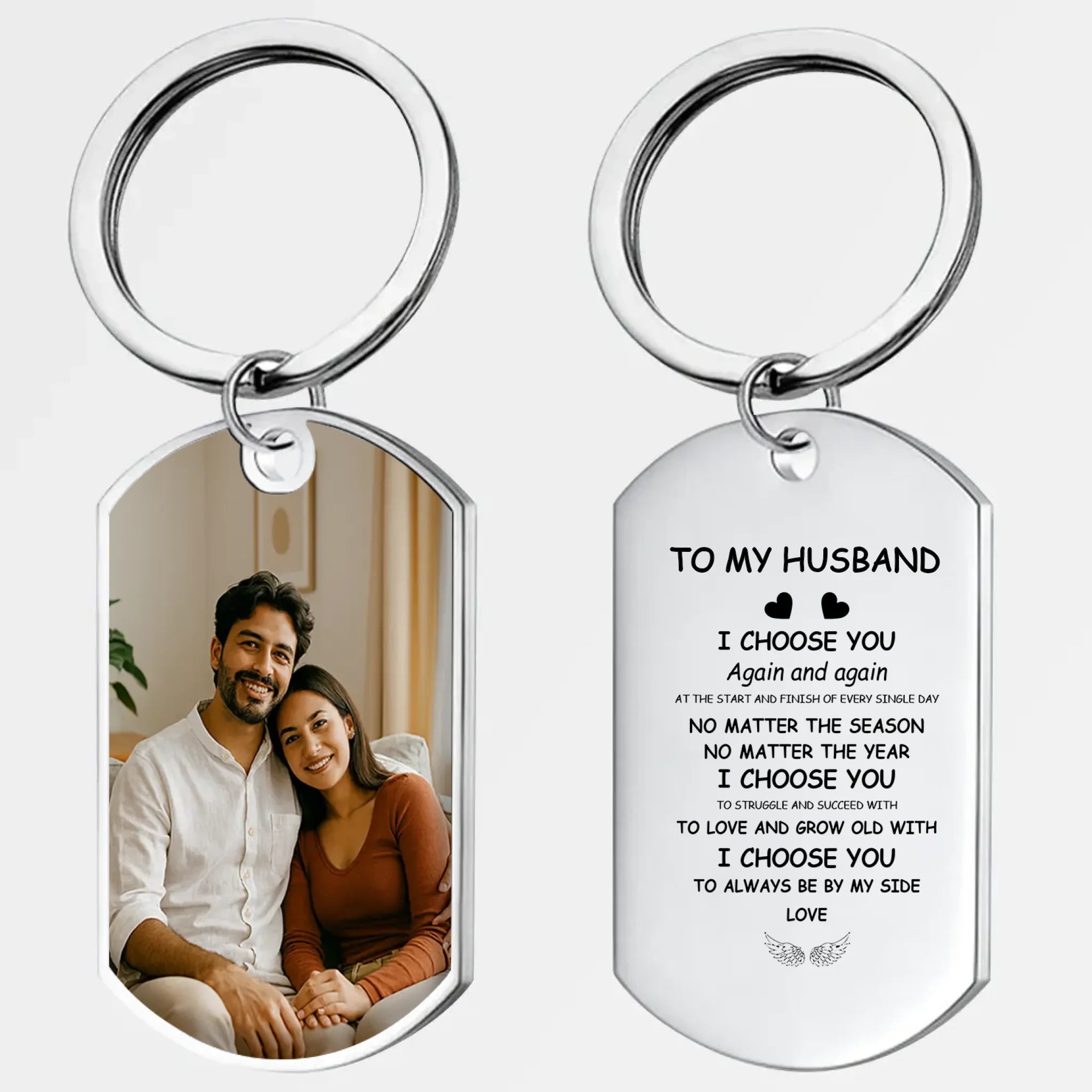 I Choose You Again & Again Couple Keychain – Signature Photo & Husband Love Message