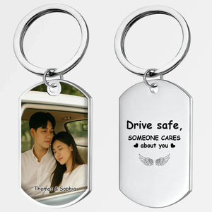 One-of-a-Kind Photo Keychain for Couples - Custom Name Engraved Drive Safe Keychain - 89Prints