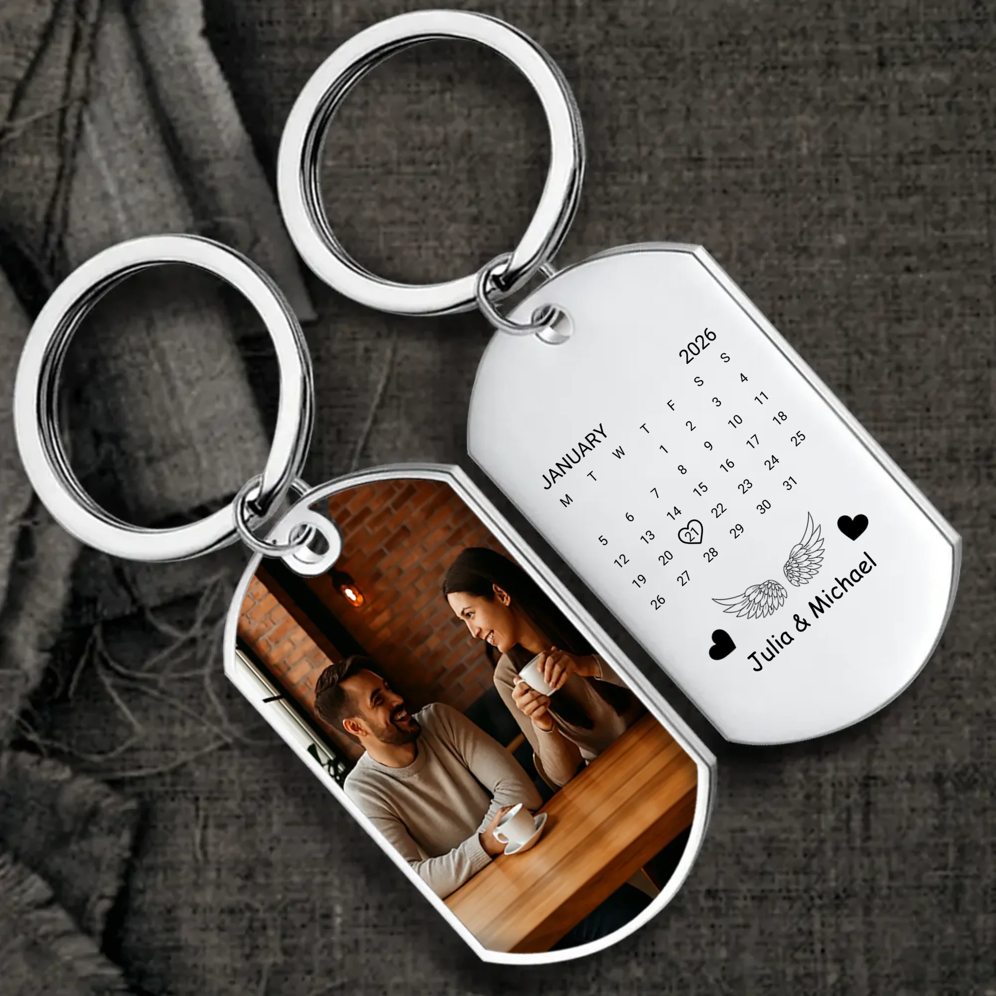 Our Special Date Couple Keychain – Custom Calendar Marked Photo Keepsake for Two – 89Prints