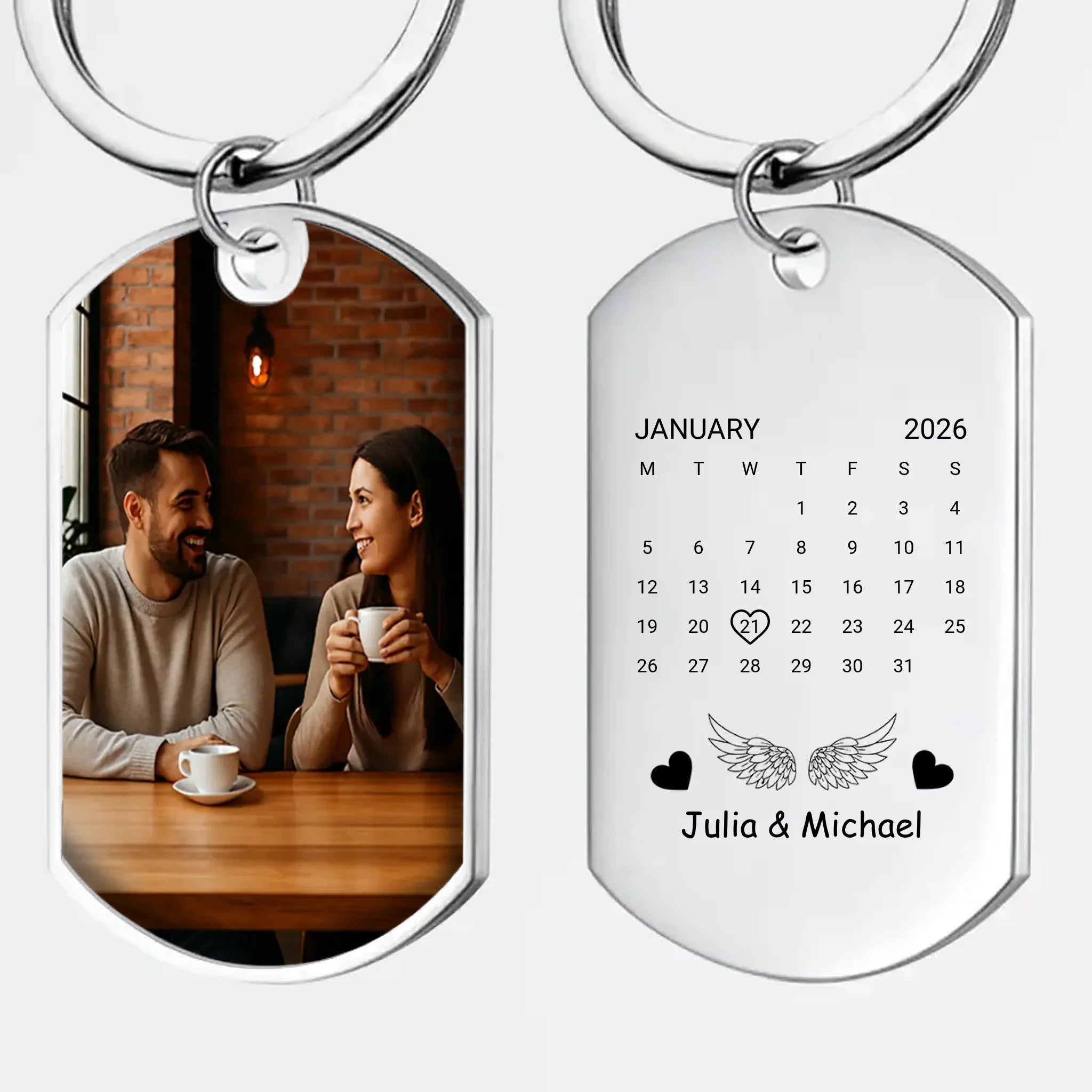 Our Special Date Couple Keychain – Custom Calendar Marked Photo Keepsake for Two – 89Prints