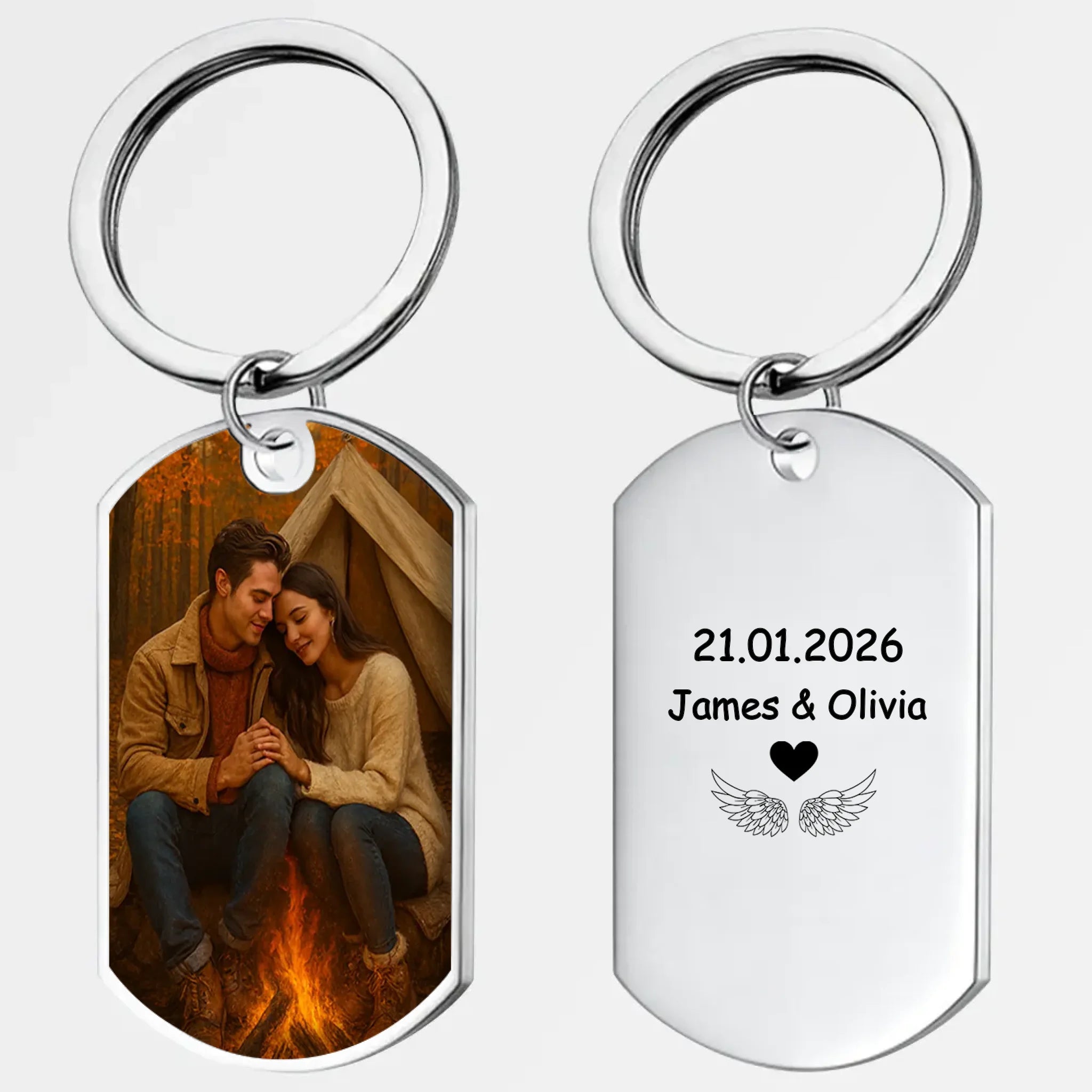 Forever Ours Date Keychain – Photo & Anniversary Name Engraved Couple Keepsake - 89Prints
