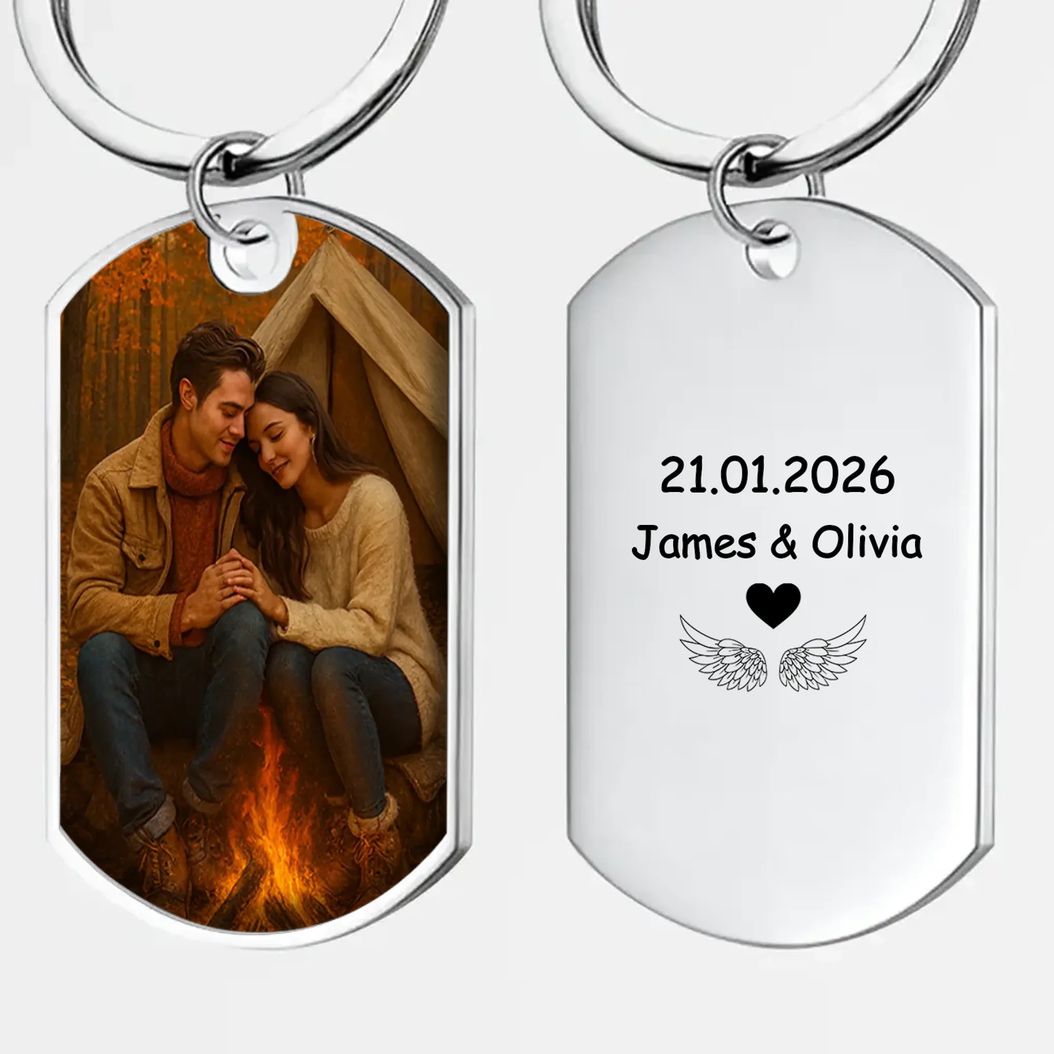Forever Ours Date Keychain – Photo & Anniversary Name Engraved Couple Keepsake - 89Prints