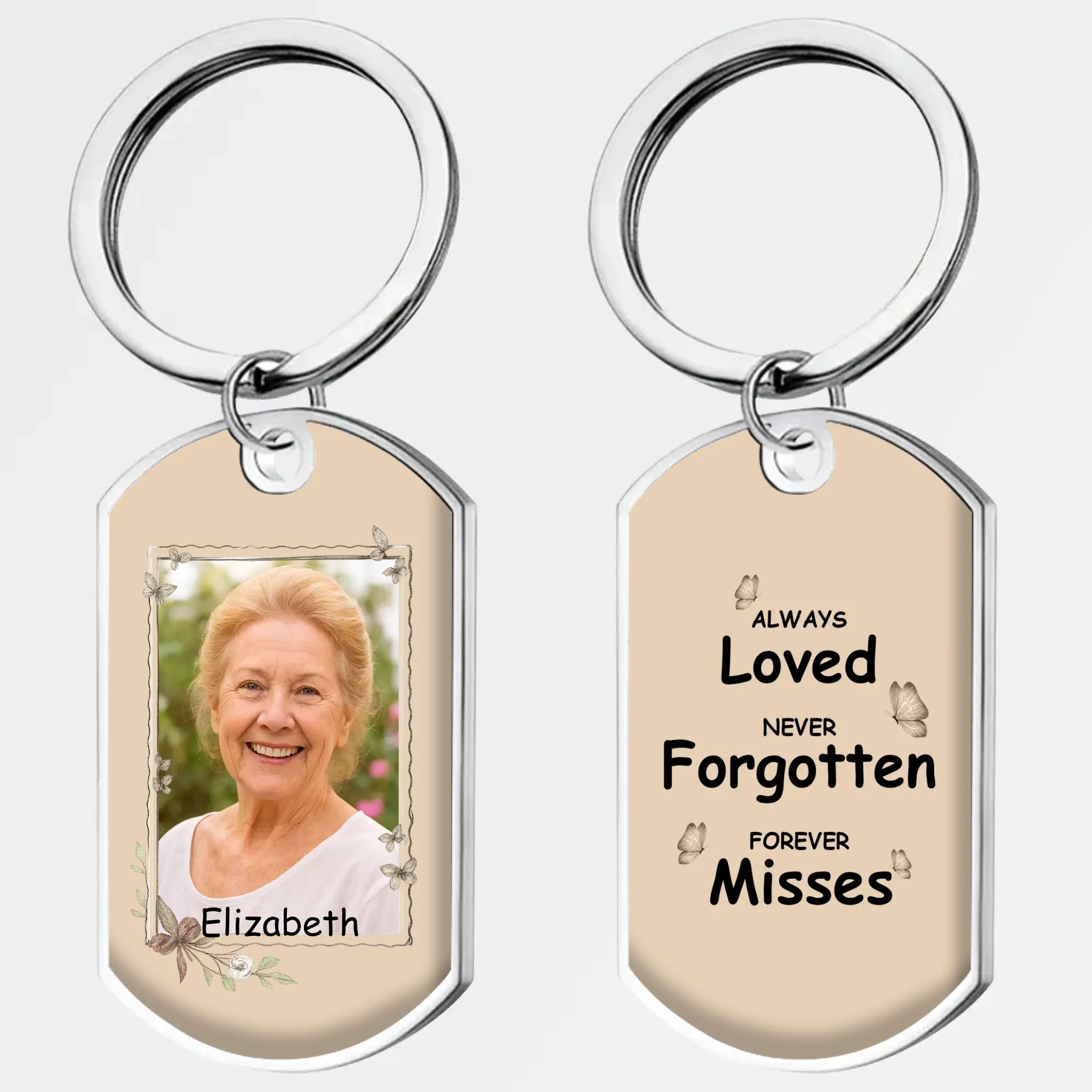 Never Forgotten Grandma Memorial Keychain - Heartfelt Remembrance Gift - Custom Name & Photo - 89Prints