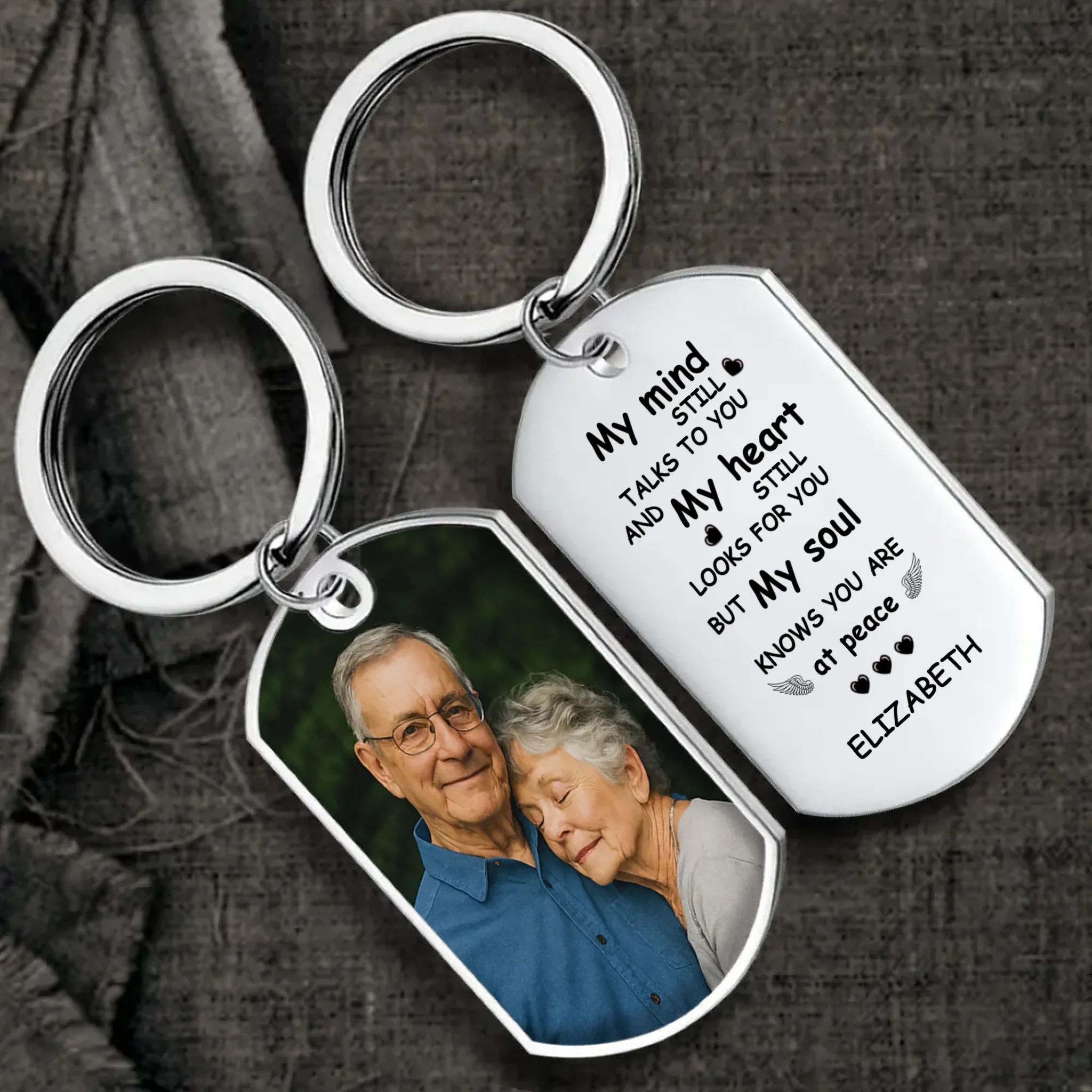 Always in Our Hearts Grandparents Memorial Keychain - Photo-Based Design with Engraved Name - 89Prints