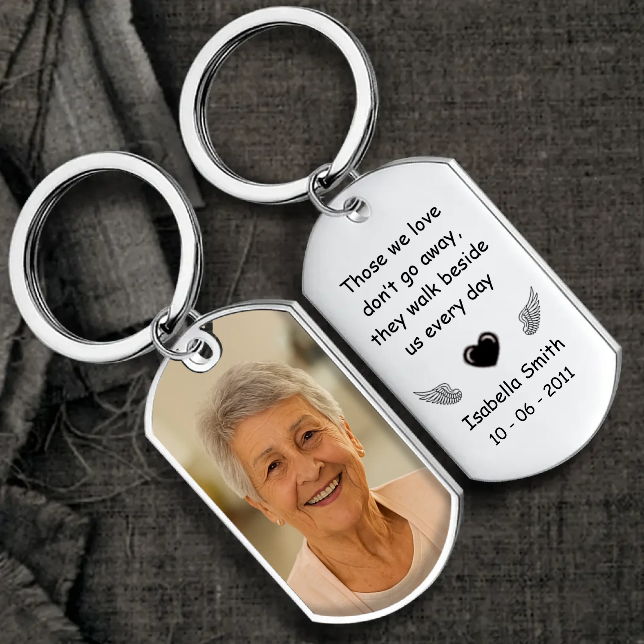 Walk Beside Us Forever Memorial Keychain – Individualized Photo & Name Remembrance Keepsake - 89Prints
