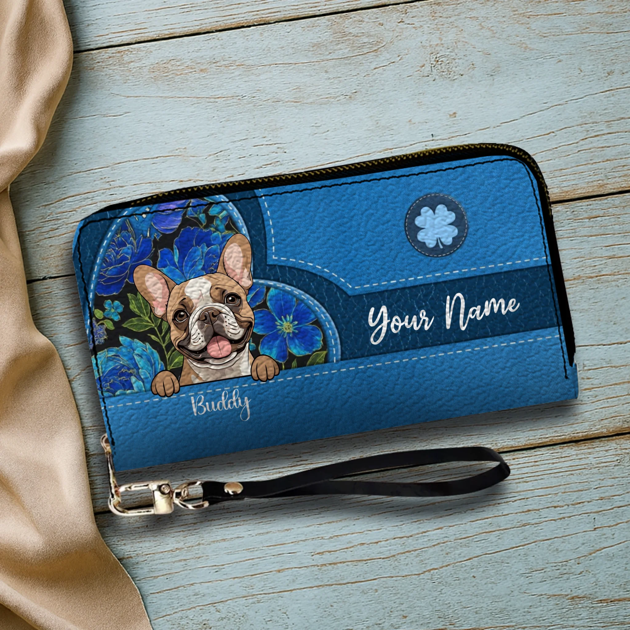 Floral Pawprint Leather Wallet – Personalized Gift for Pet Lovers | 89Prints