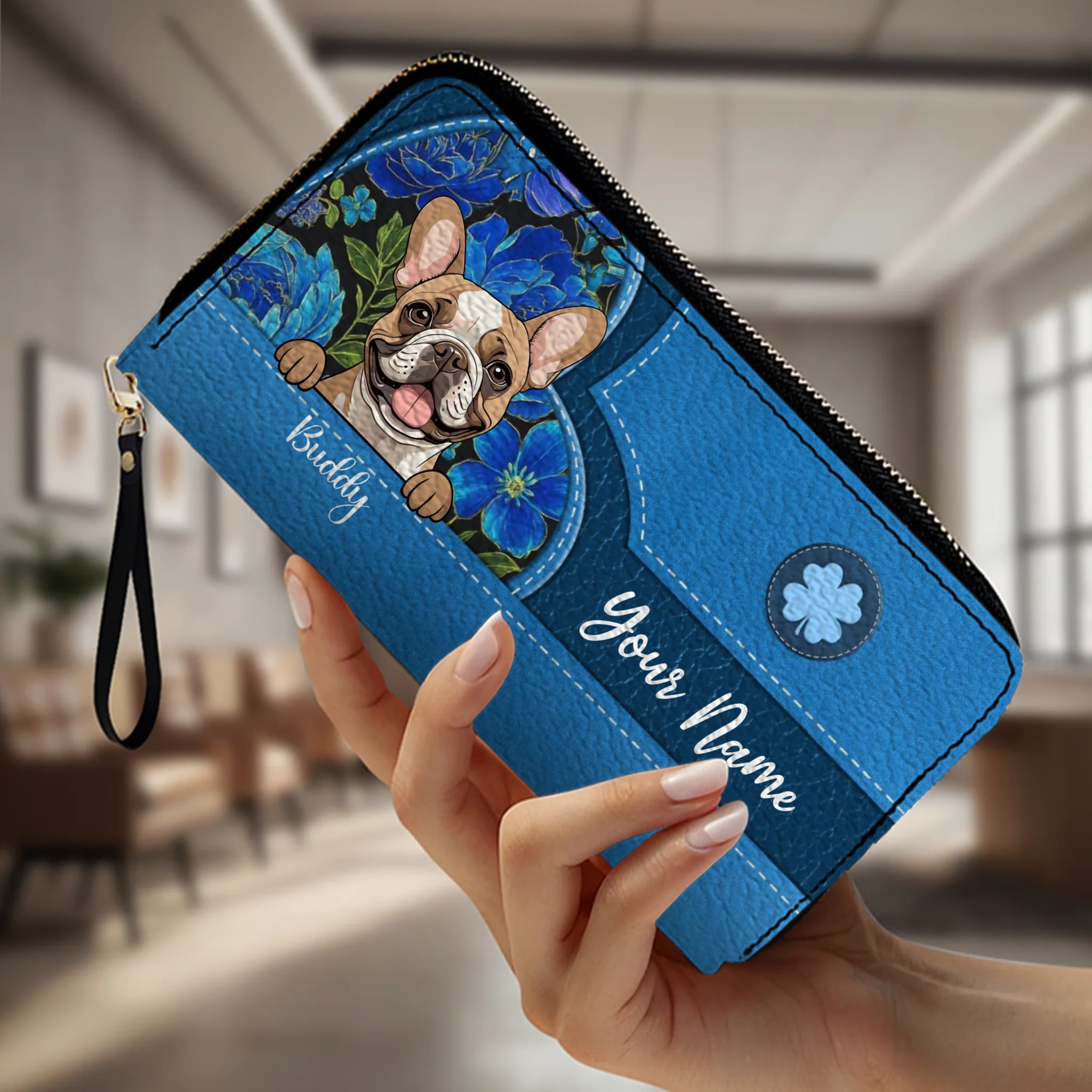 Floral Pawprint Leather Wallet – Personalized Gift for Pet Lovers | 89Prints
