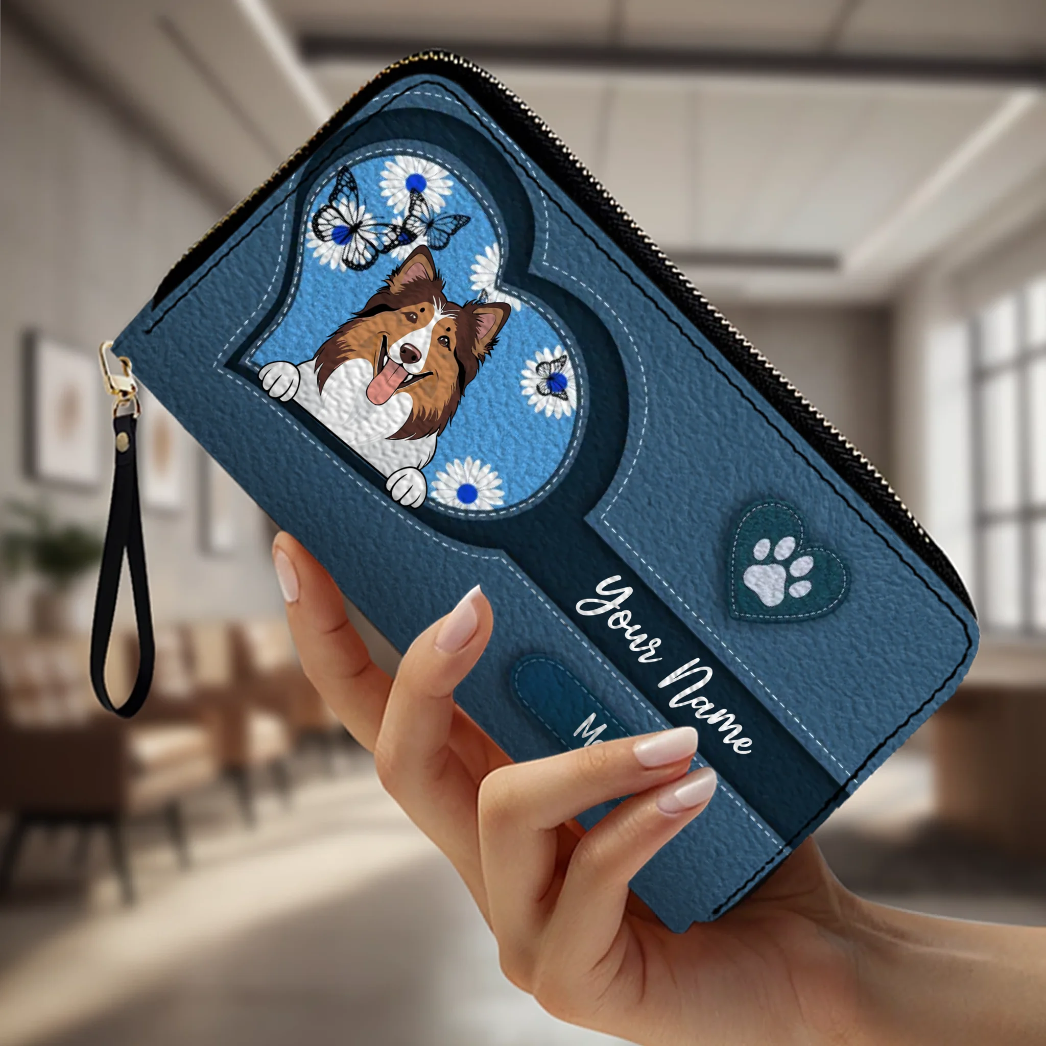Custom Pet Sketch Wallet – Personalized Dog & Cat Line Art Wallet | 89Prints