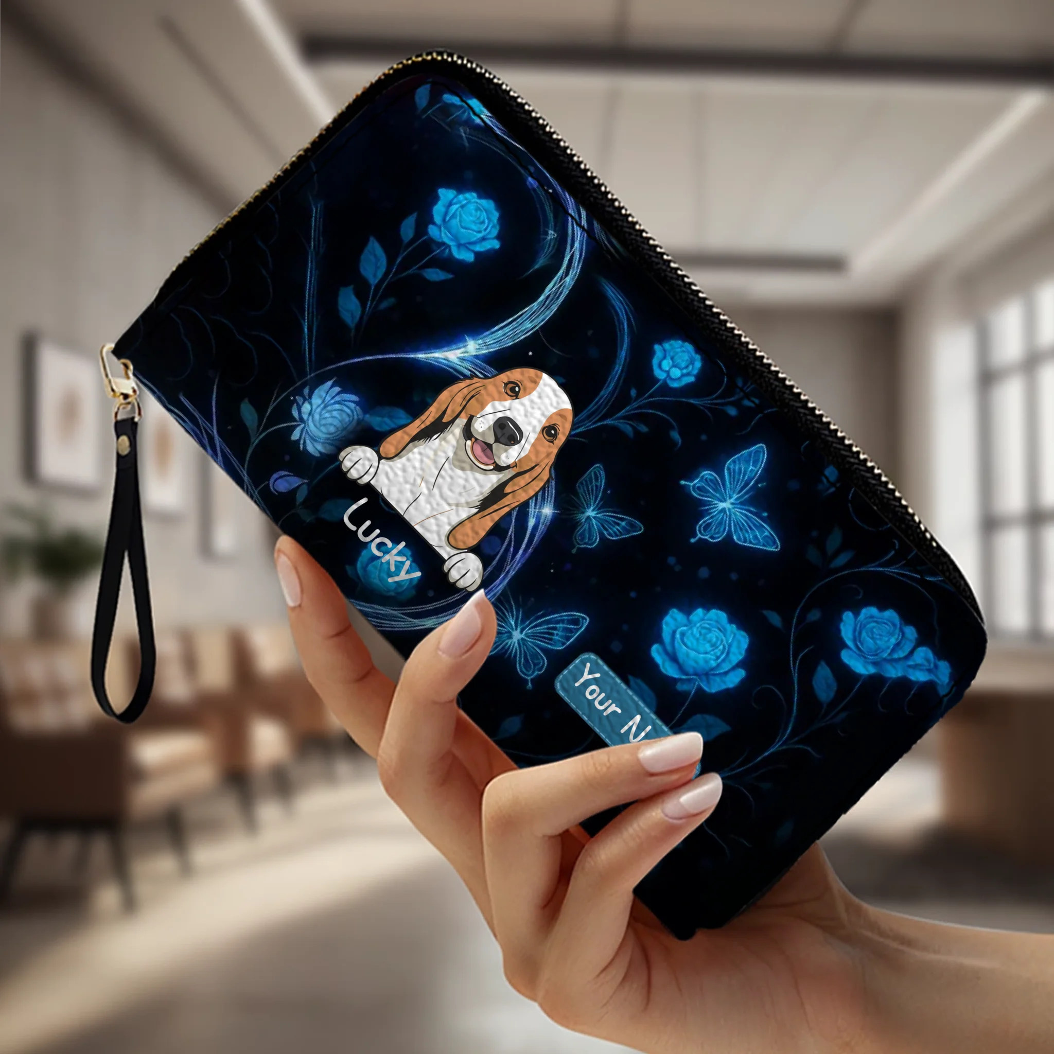 Women's Dog Wallet - Personalized Blue Glow Fantasy Wallet Gifts For Dog Lovers - 89Prints